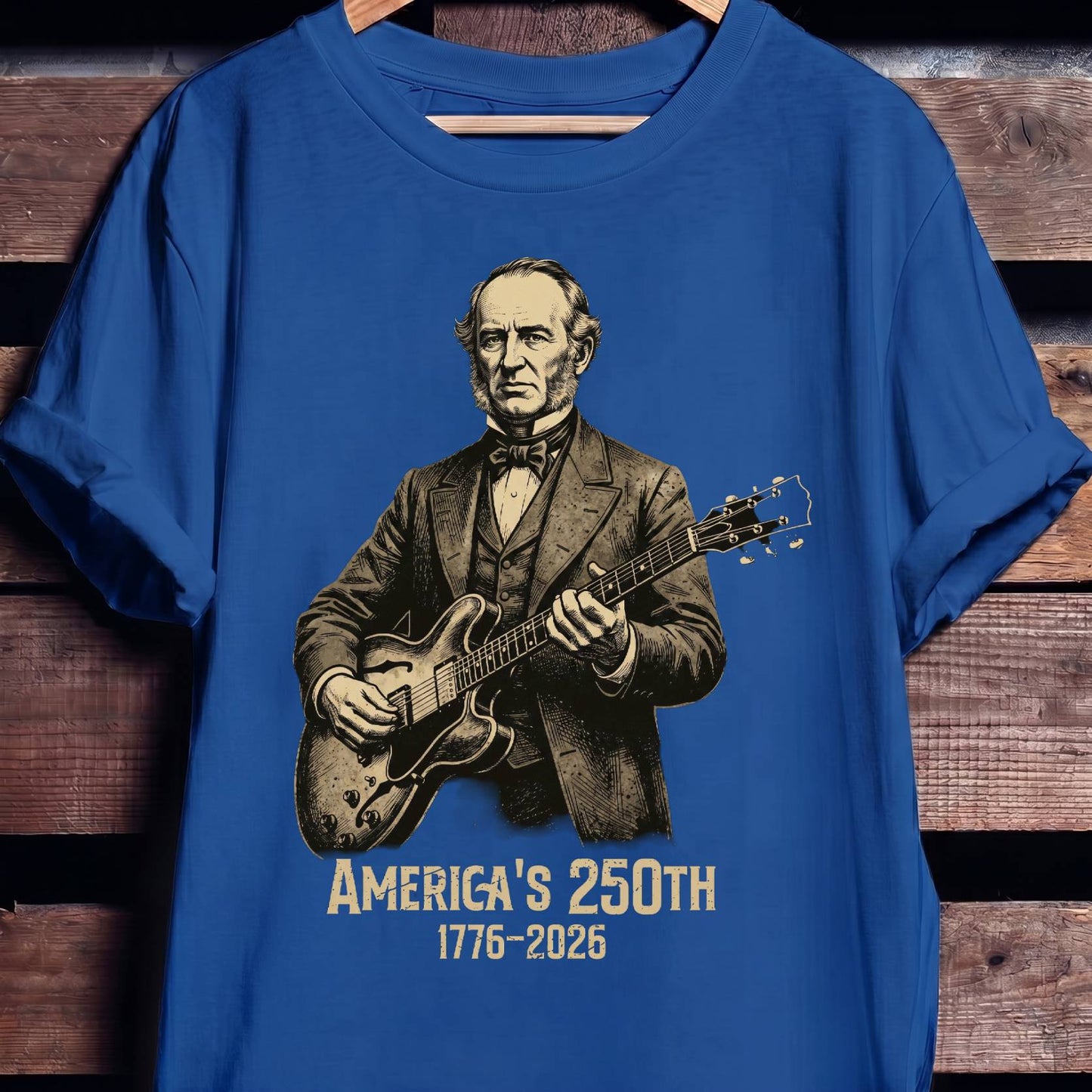 Martin Van Buren Playing Guitar America 250 - The Music Frontiers