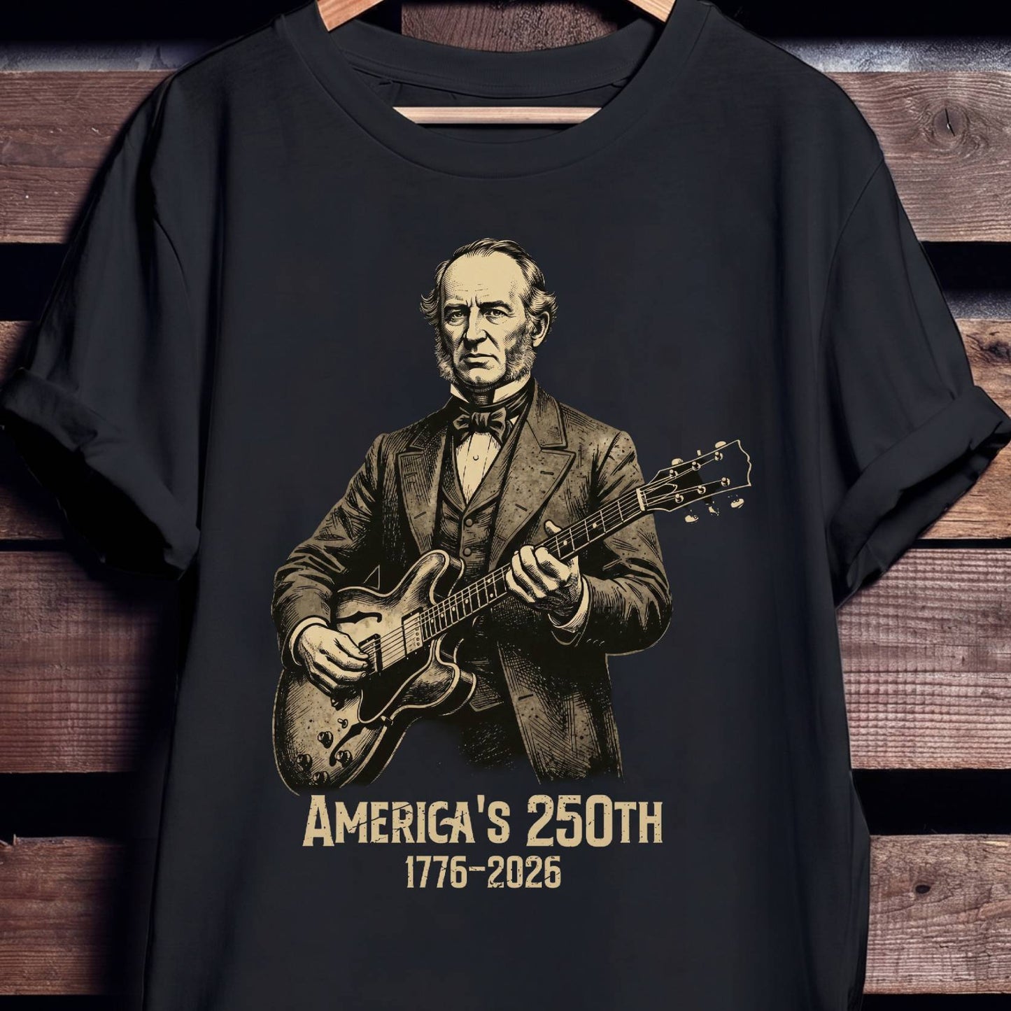 Martin Van Buren Playing Guitar America 250 - The Music Frontiers