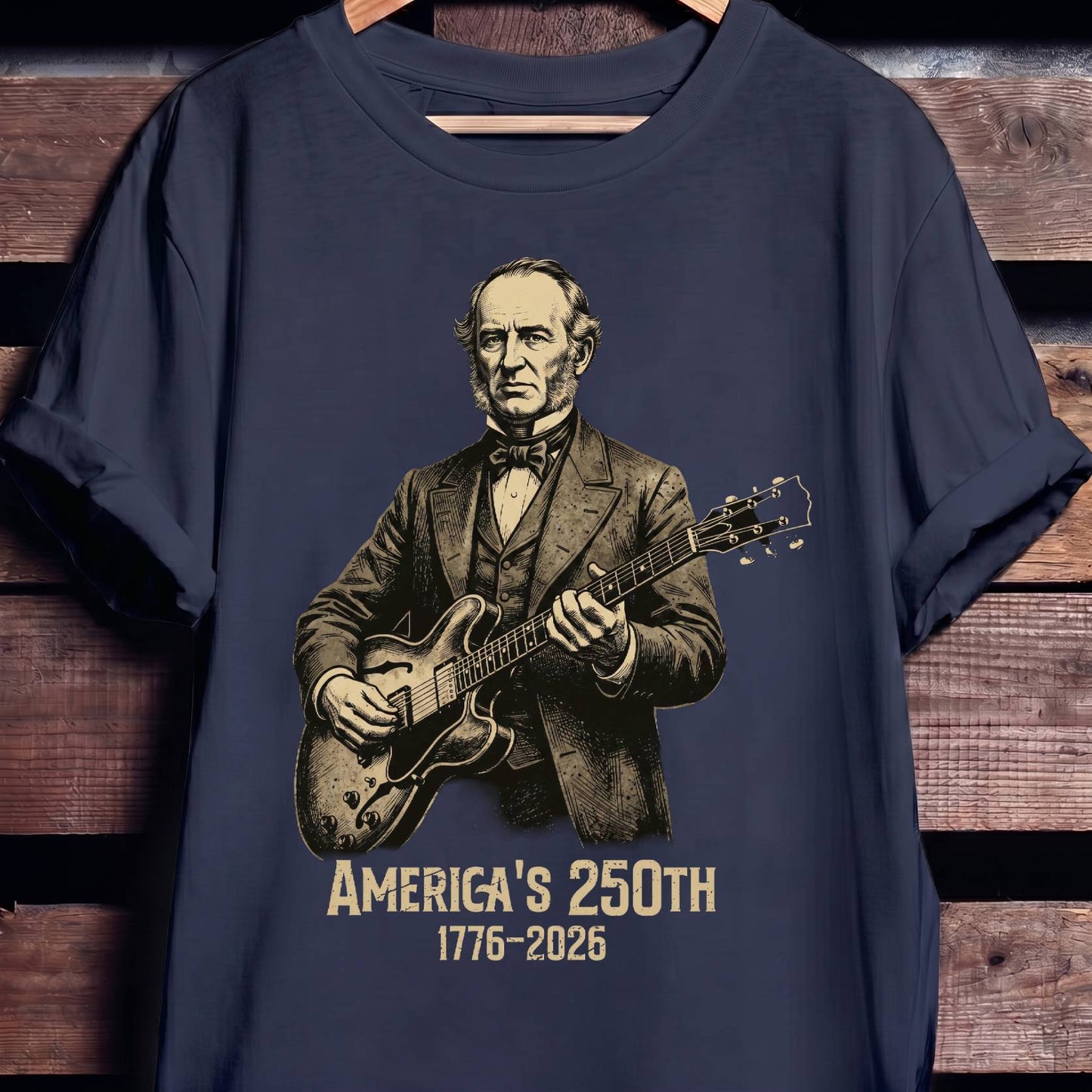 Martin Van Buren Playing Guitar America 250 - The Music Frontiers
