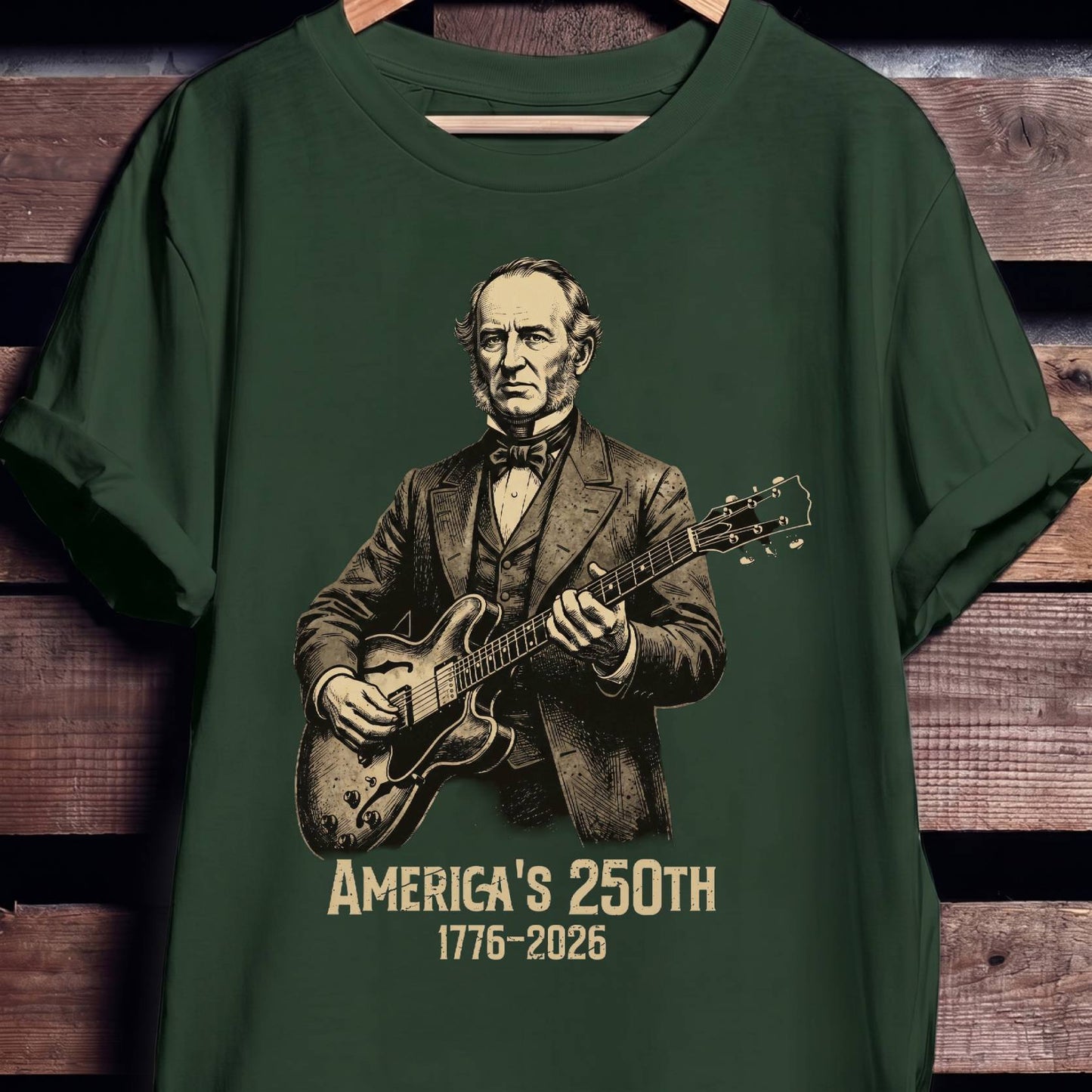Martin Van Buren Playing Guitar America 250 - The Music Frontiers