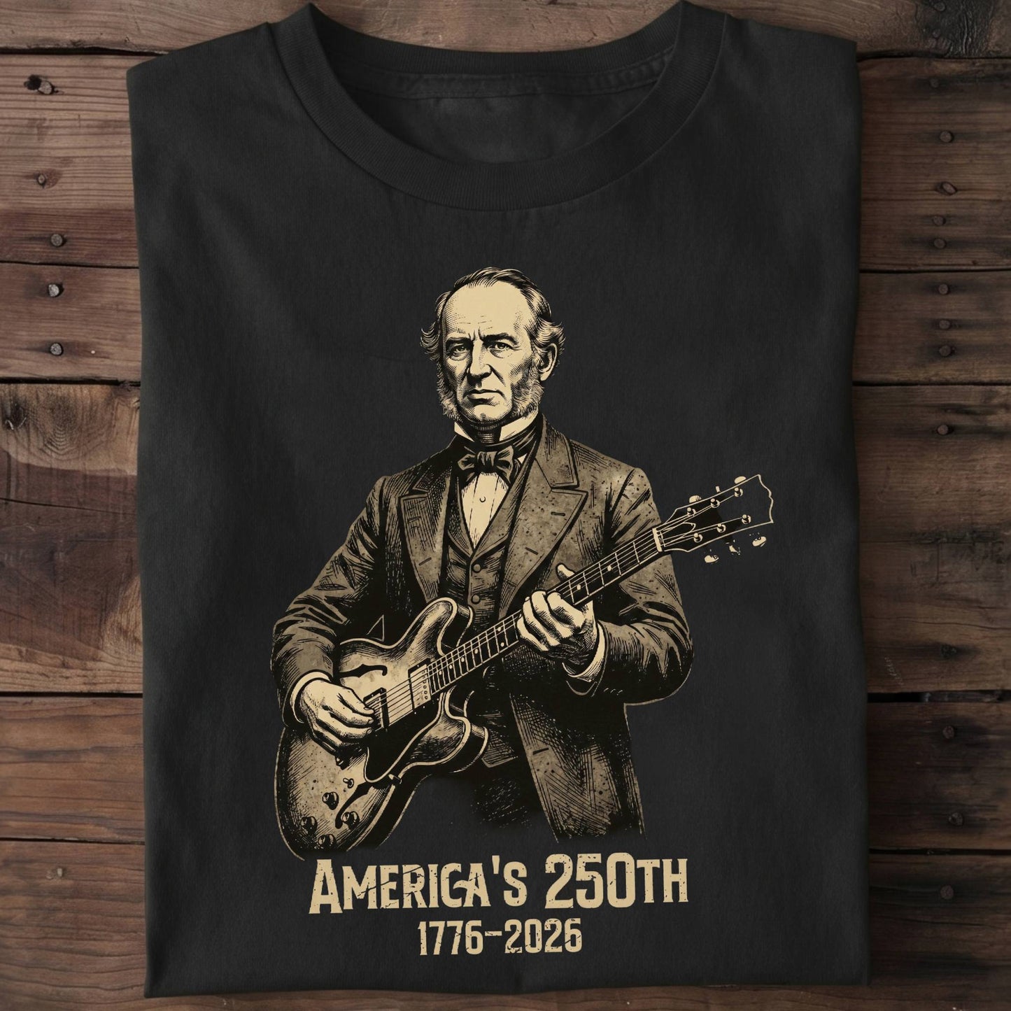 Martin Van Buren Playing Guitar America 250 - The Music Frontiers