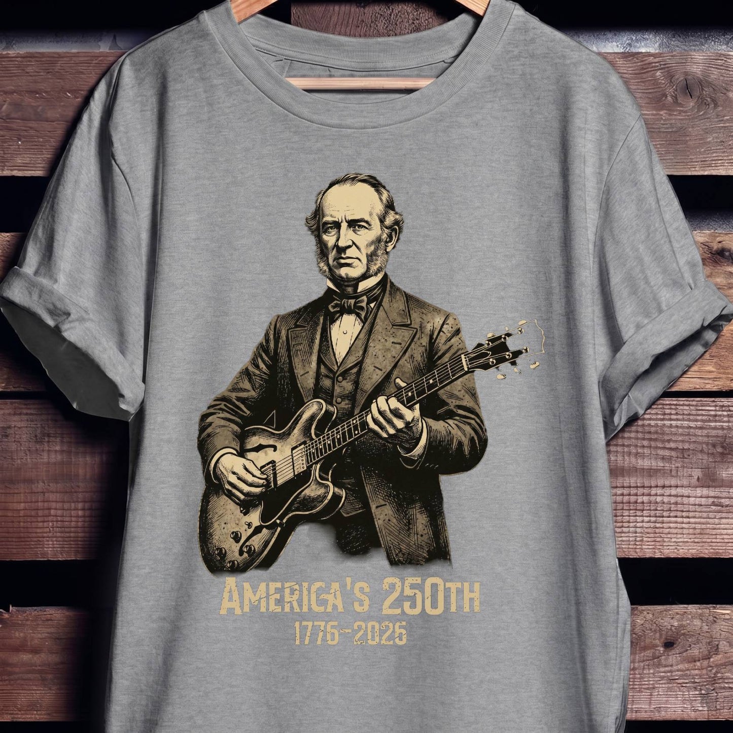 Martin Van Buren Playing Guitar America 250 - The Music Frontiers