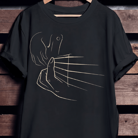 Minimalist Hand Plucking Guitar Strings Line Art T-Shirt - The Music Frontiers