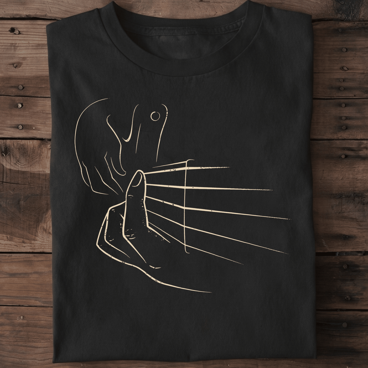 Minimalist Hand Plucking Guitar Strings Line Art T-Shirt - The Music Frontiers