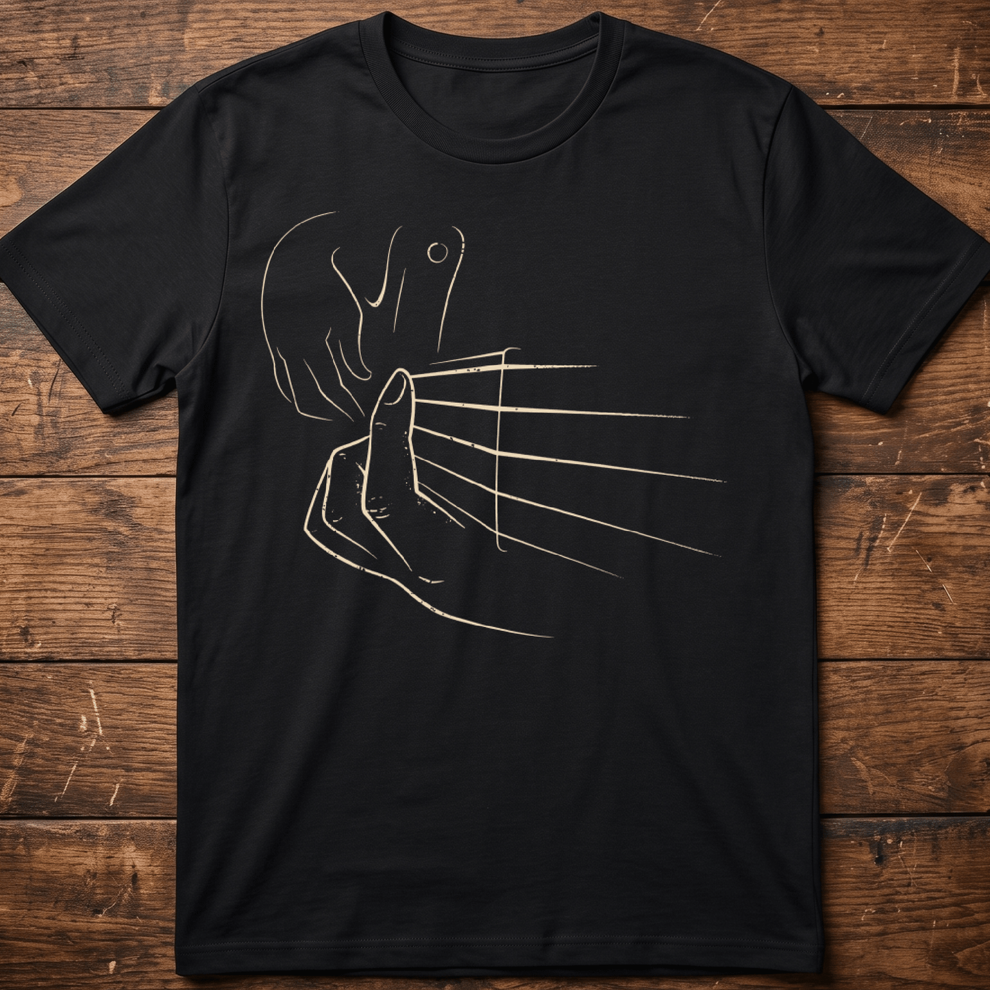 Minimalist Hand Plucking Guitar Strings Line Art T-Shirt - The Music Frontiers