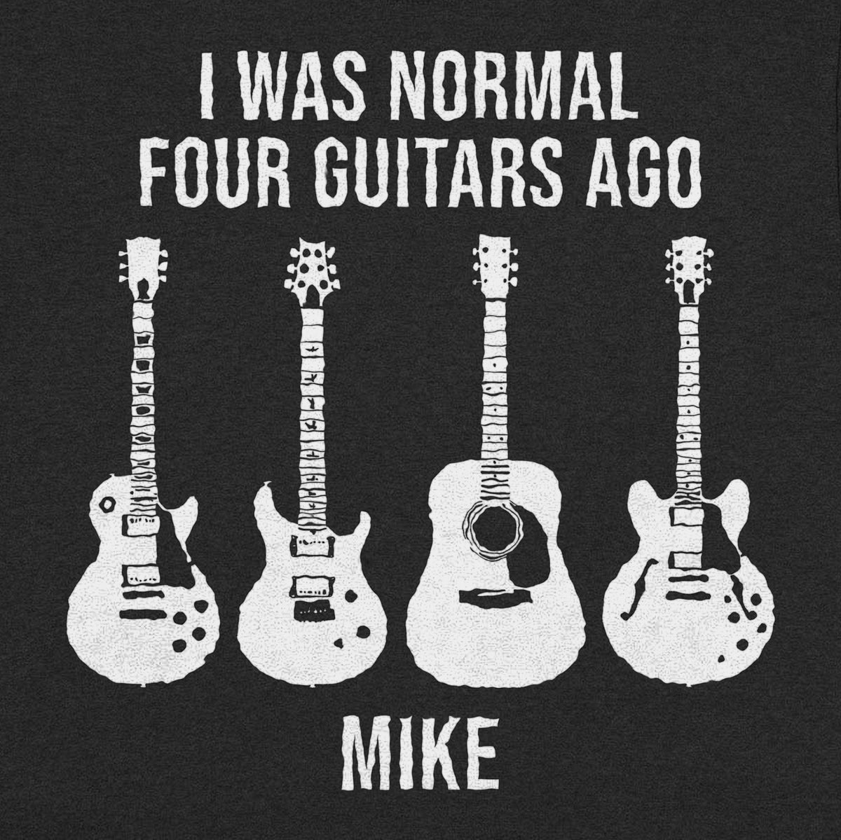 I Was Normal Guitars Ago Personalized Shirt, Funny Guitarist Gift - Close-up of the print on the black shirt