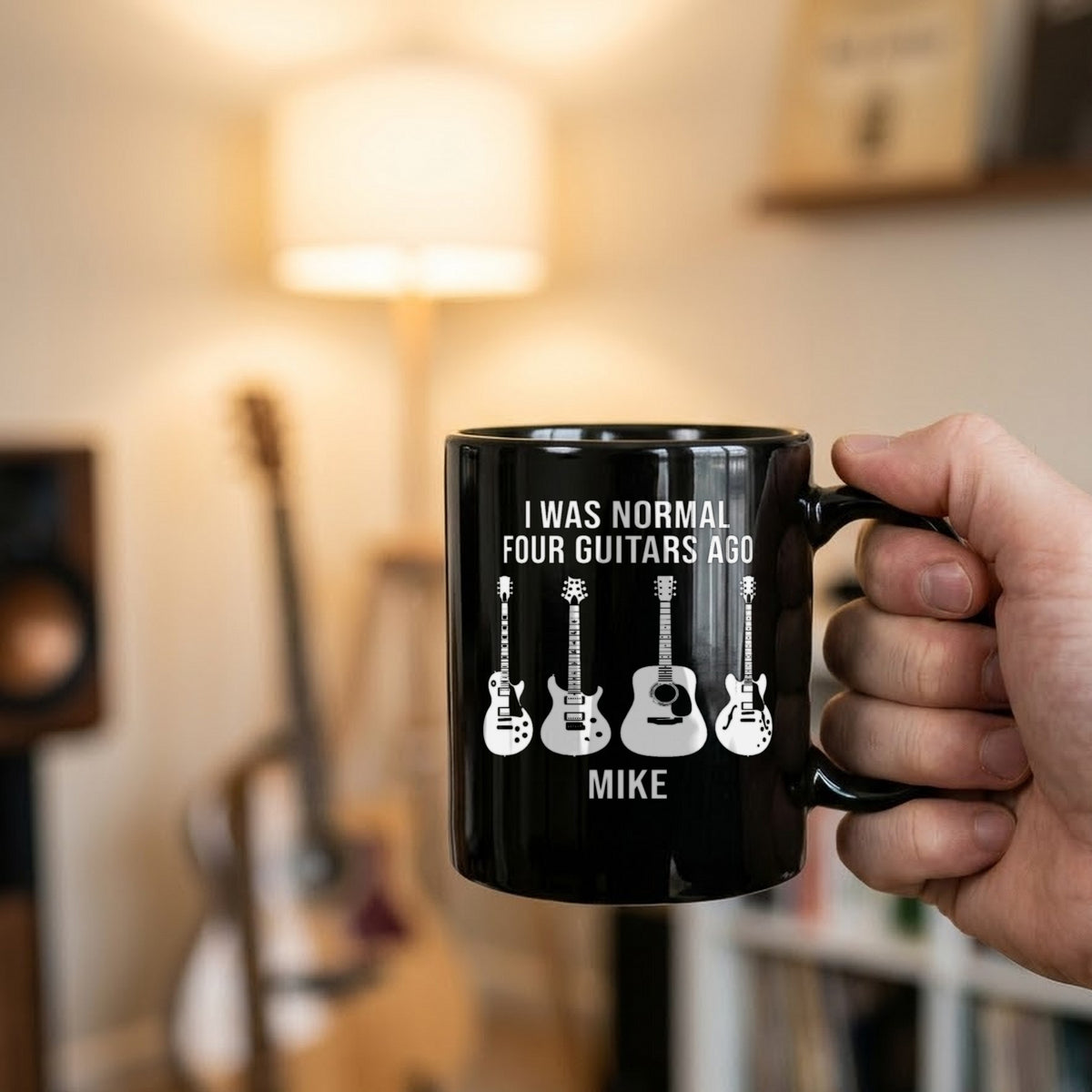 I Was Normal Guitars Ago Personalized Shirt, Funny Guitarist Gift - matching black mug
