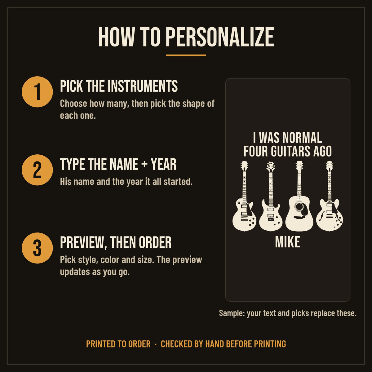 I Was Normal Guitars Ago Personalized Shirt, Funny Guitarist Gift - how to personalize in 3 steps