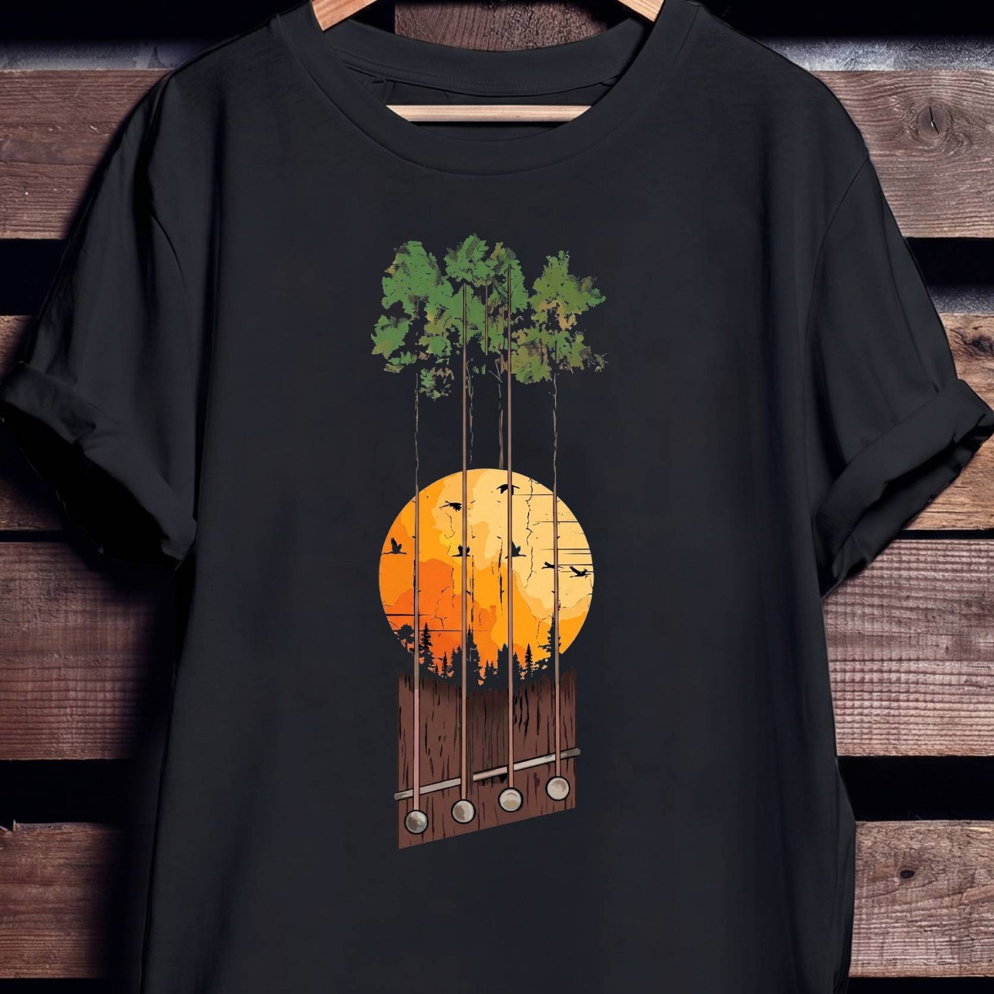 Nature Sunset Pine Forest Guitar Tee - Unisex Standard T-Shirt