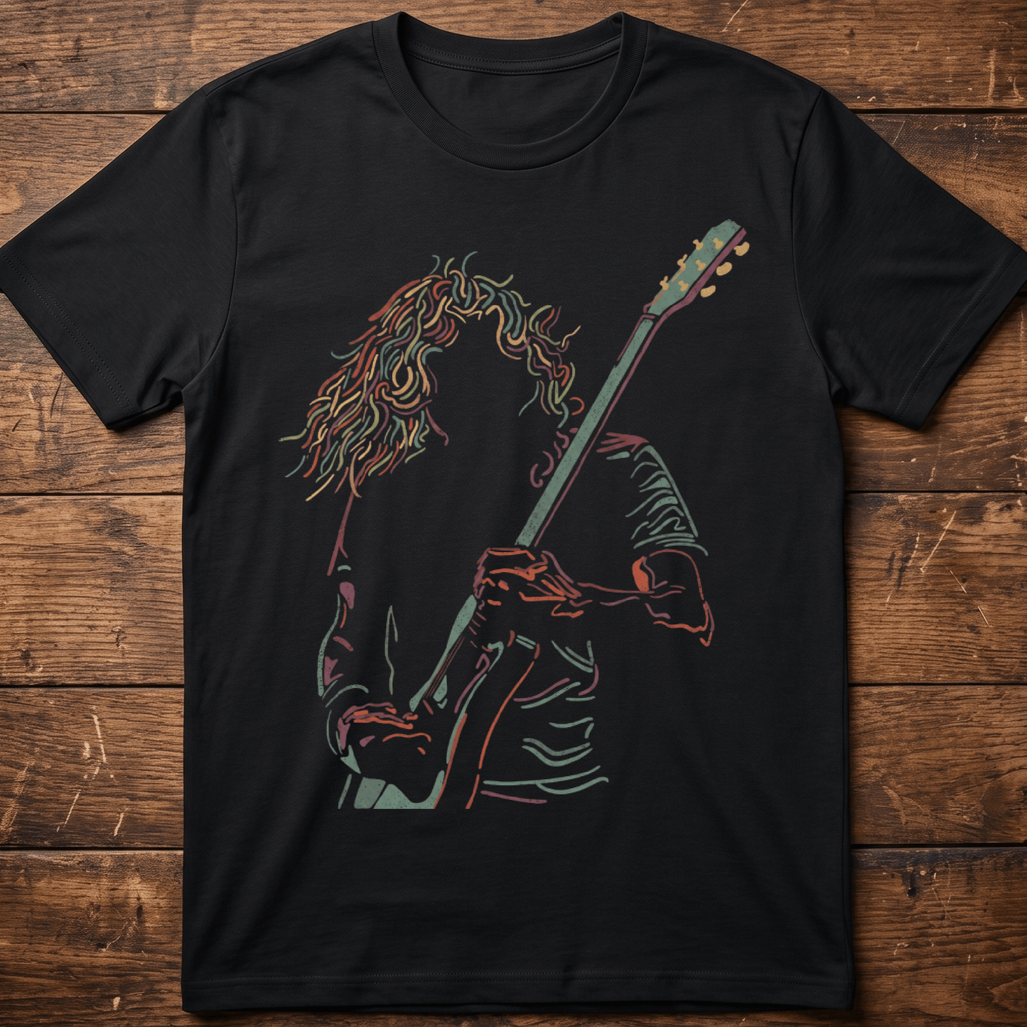 Neon Retro Guitarist Line Art T-shirt - The Music Frontiers