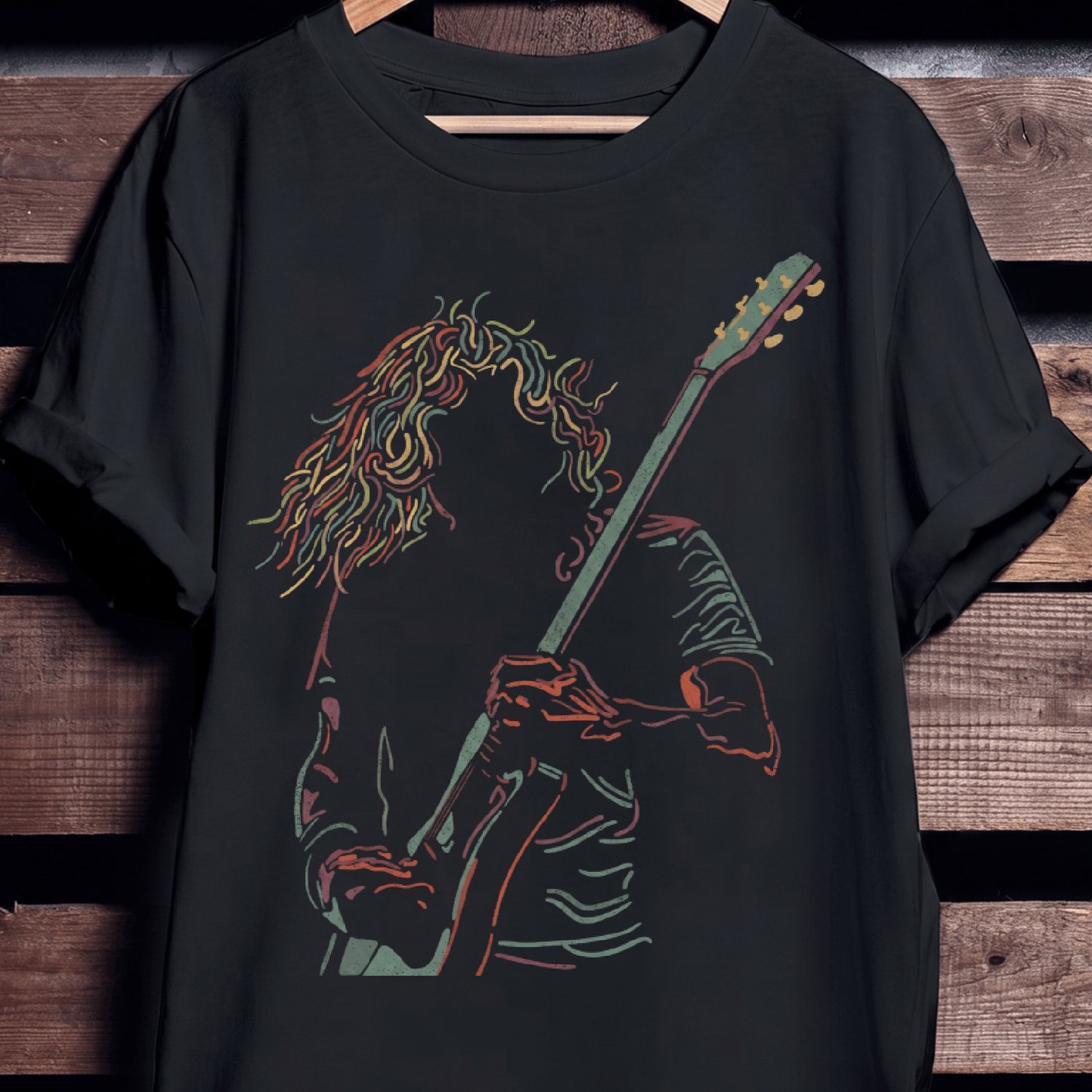 Neon Retro Guitarist Line Art T-shirt - The Music Frontiers