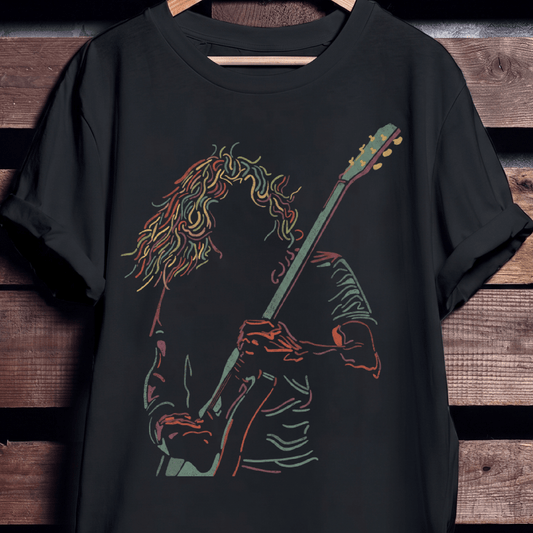 Neon Retro Guitarist Line Art T-shirt - The Music Frontiers