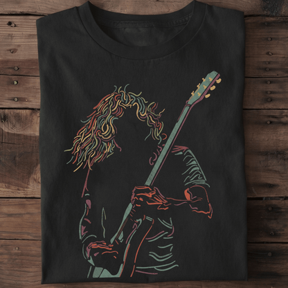 Neon Retro Guitarist Line Art T-shirt - The Music Frontiers