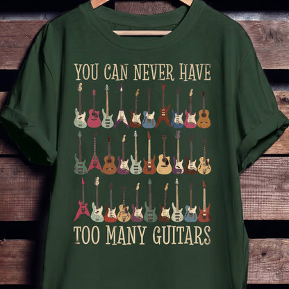 Never Have Too Many Guitars T-shirt - Vintage Guitar Collection Tee - The Music Frontiers