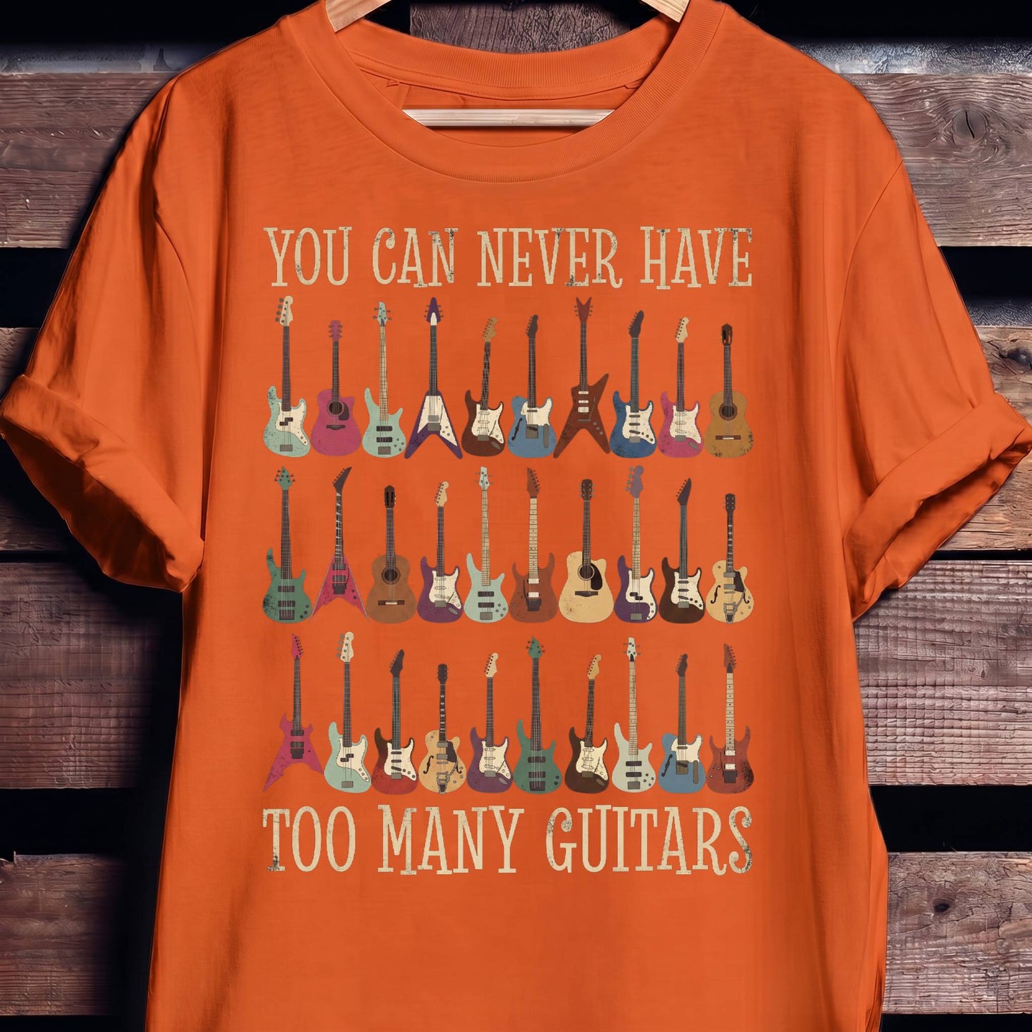 Never Have Too Many Guitars T-shirt - Vintage Guitar Collection Tee - The Music Frontiers