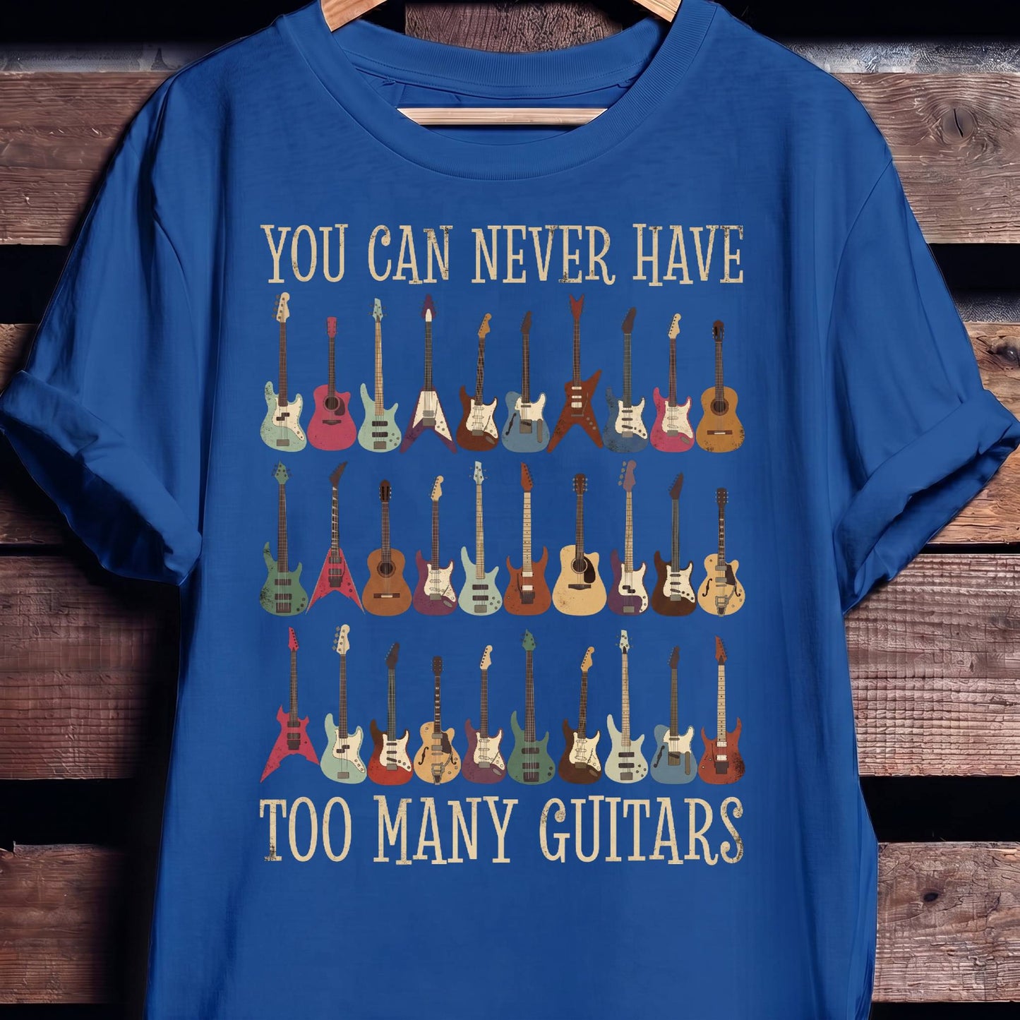 Never Have Too Many Guitars T-shirt - Vintage Guitar Collection Tee - The Music Frontiers