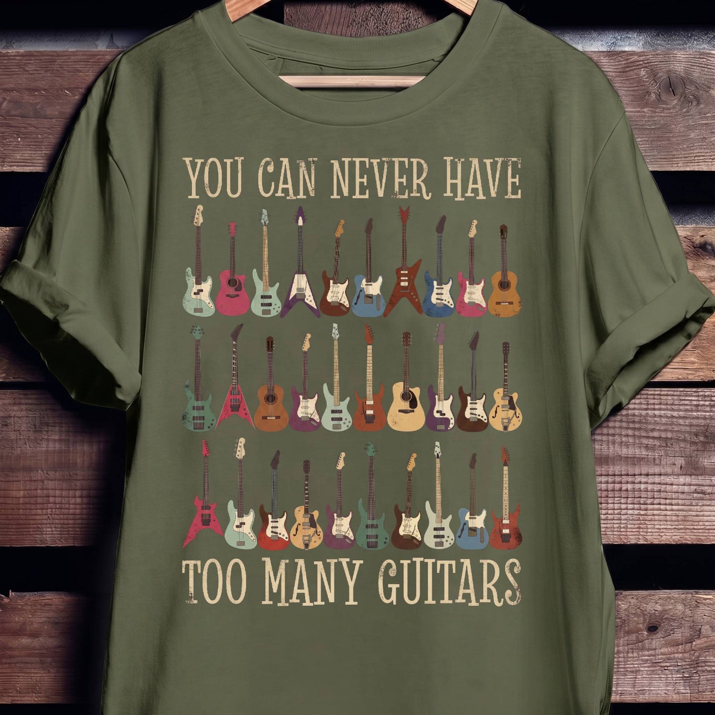 Never Have Too Many Guitars T-shirt - Vintage Guitar Collection Tee - The Music Frontiers