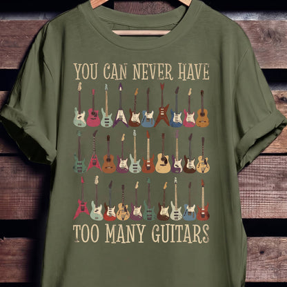 Never Have Too Many Guitars T-shirt - Vintage Guitar Collection Tee - The Music Frontiers