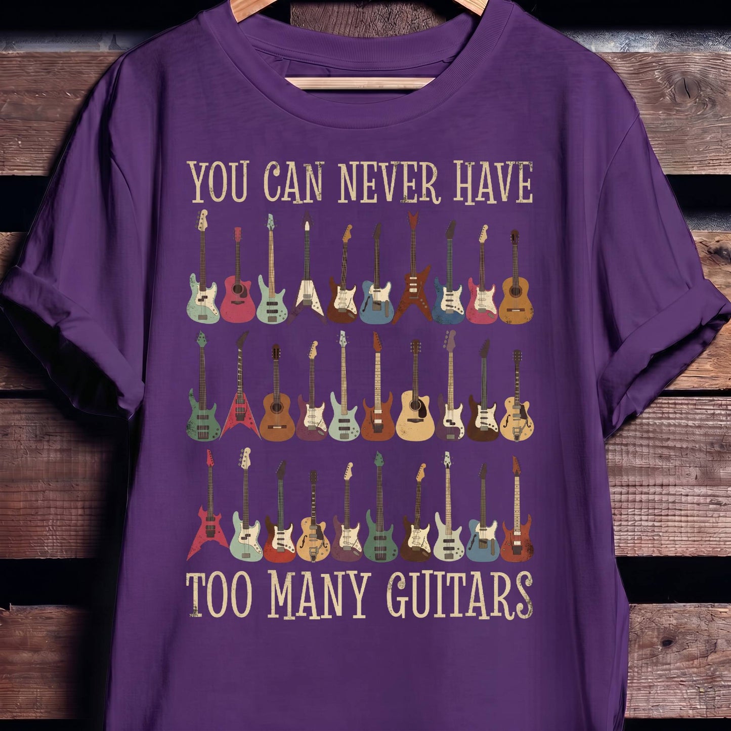Never Have Too Many Guitars T-shirt - Vintage Guitar Collection Tee - The Music Frontiers