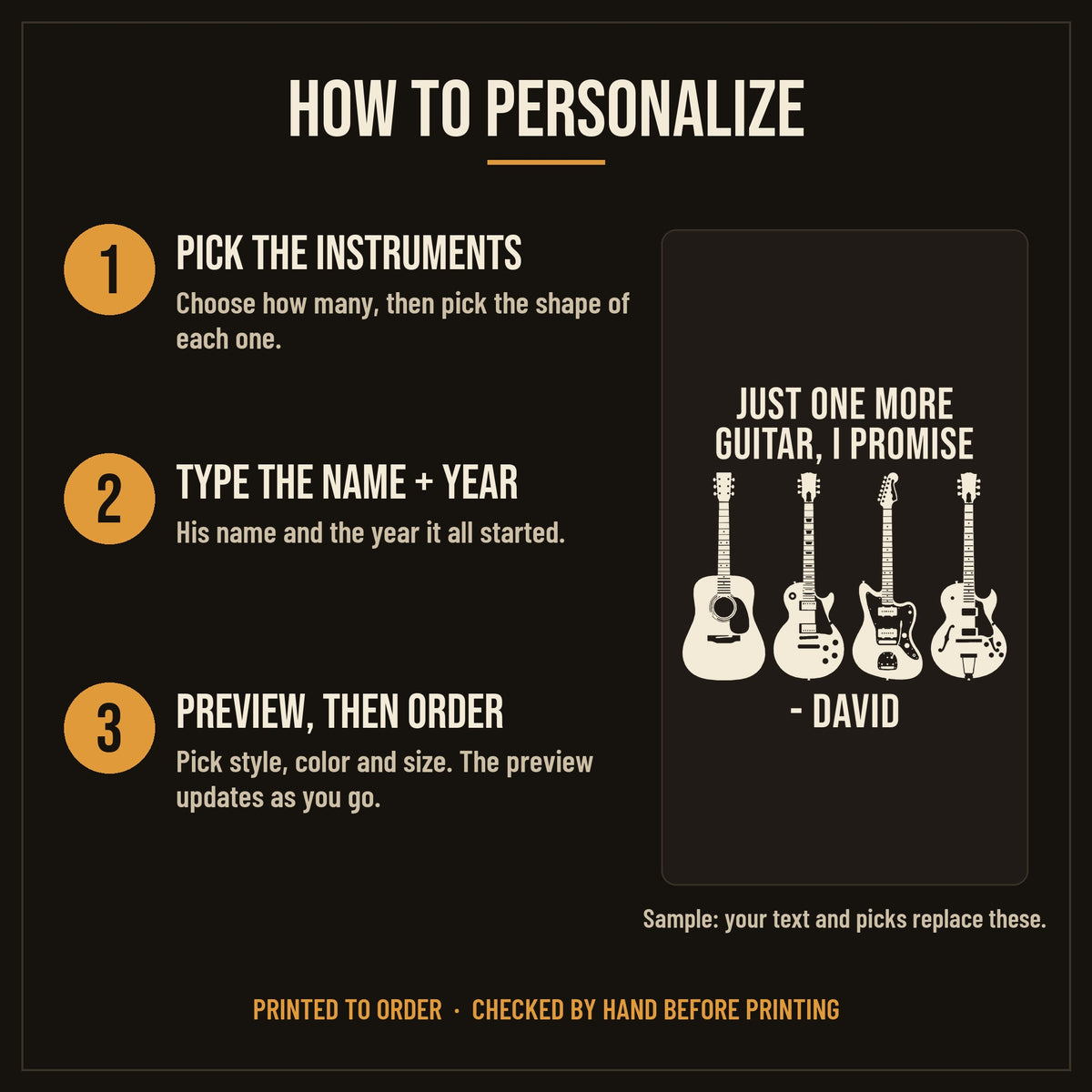 Just One More Guitar I Promise Personalized Shirt for Guitarist - how to personalize in 3 steps