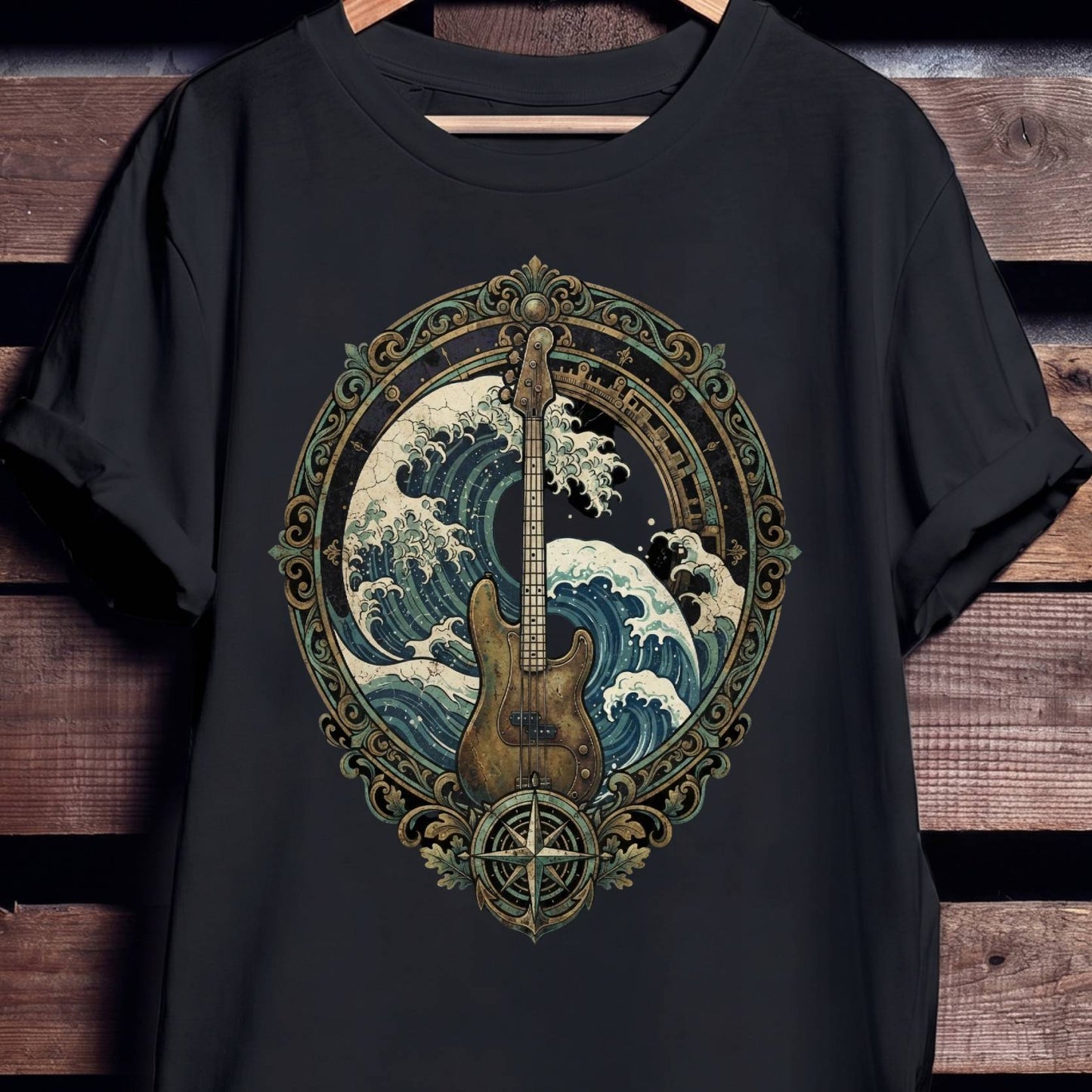 Ocean Wave Bass Player Art T-Shirt - Unisex Standard T-Shirt