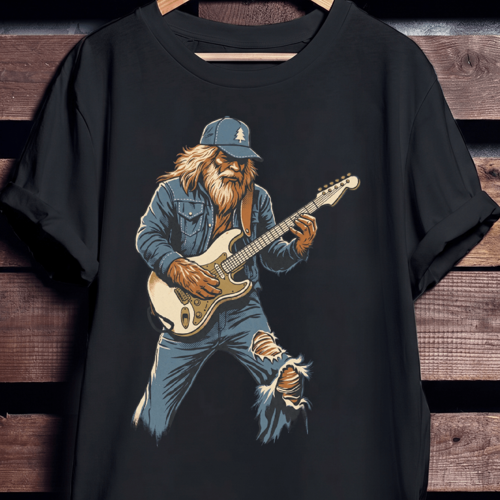 Old Man Rocker Denim Jacket Electric Guitar Design - The Music Frontiers