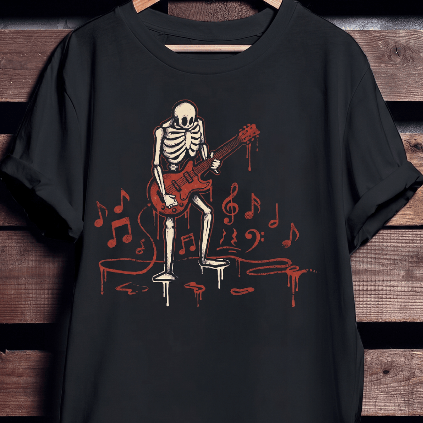 Retro Dripping Skeleton Guitarist Tee - The Music Frontiers