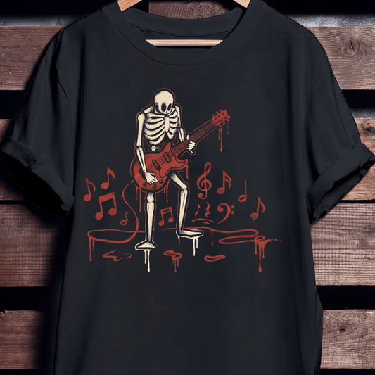 Retro Dripping Skeleton Guitarist Tee - The Music Frontiers