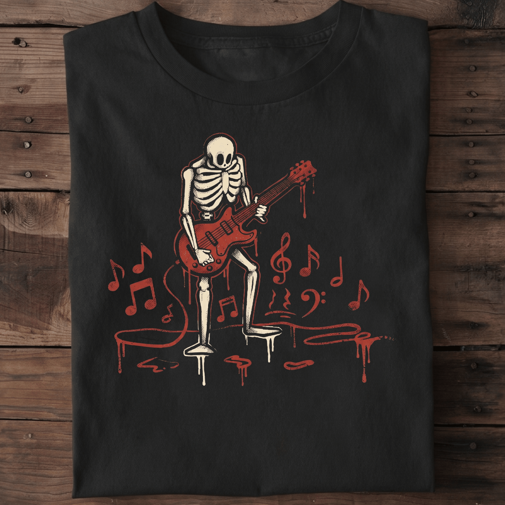 Retro Dripping Skeleton Guitarist Tee - The Music Frontiers