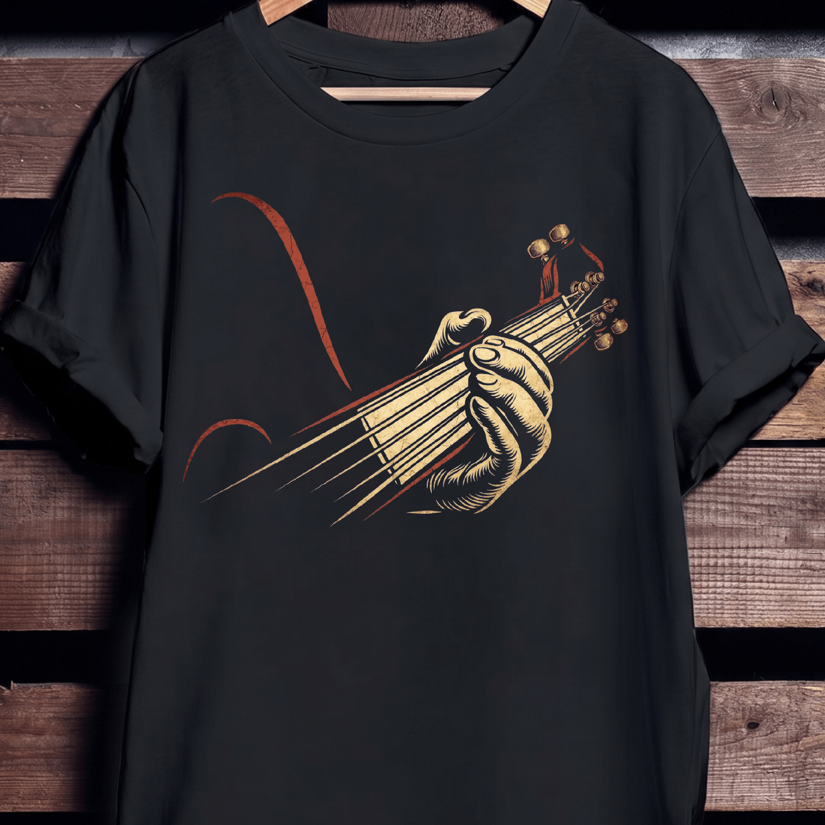 Retro Fretboard Guitarist Hand Tee - The Music Frontiers