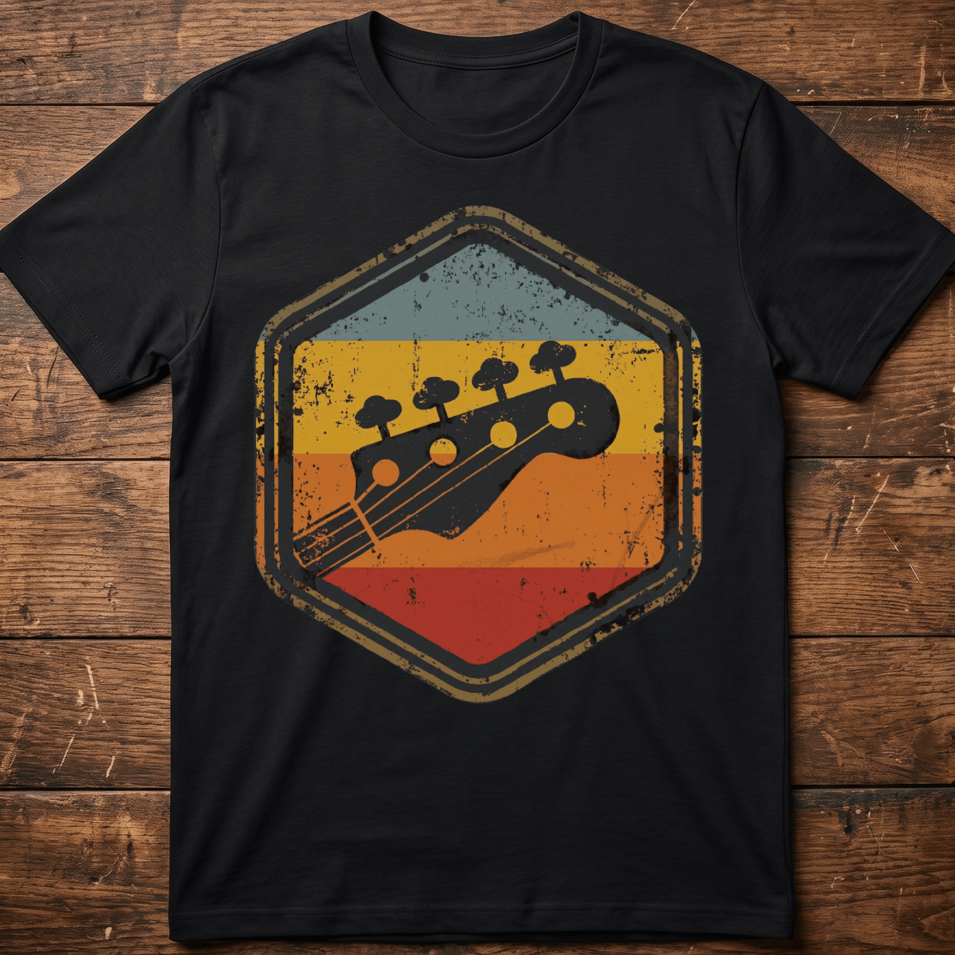 Retro Hexagon Bass Headstock Tee - The Music Frontiers