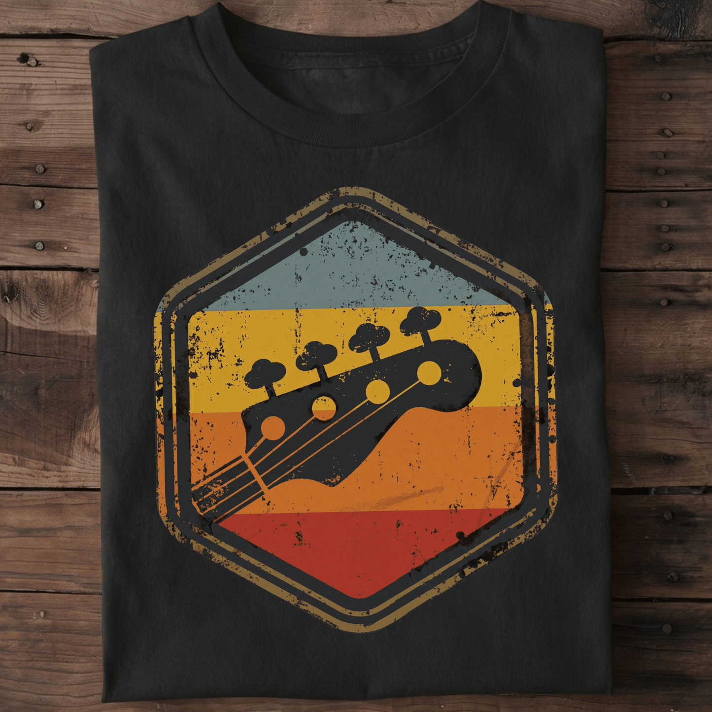 Retro Hexagon Bass Headstock Tee - The Music Frontiers