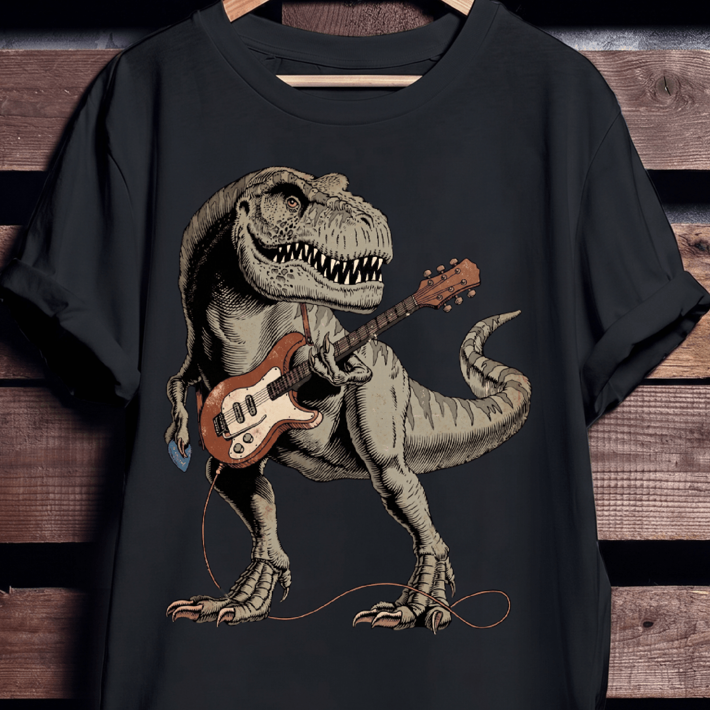 Retro Rock T - Rex Guitarist Dinosaur T-Shirt - The Music Frontiers