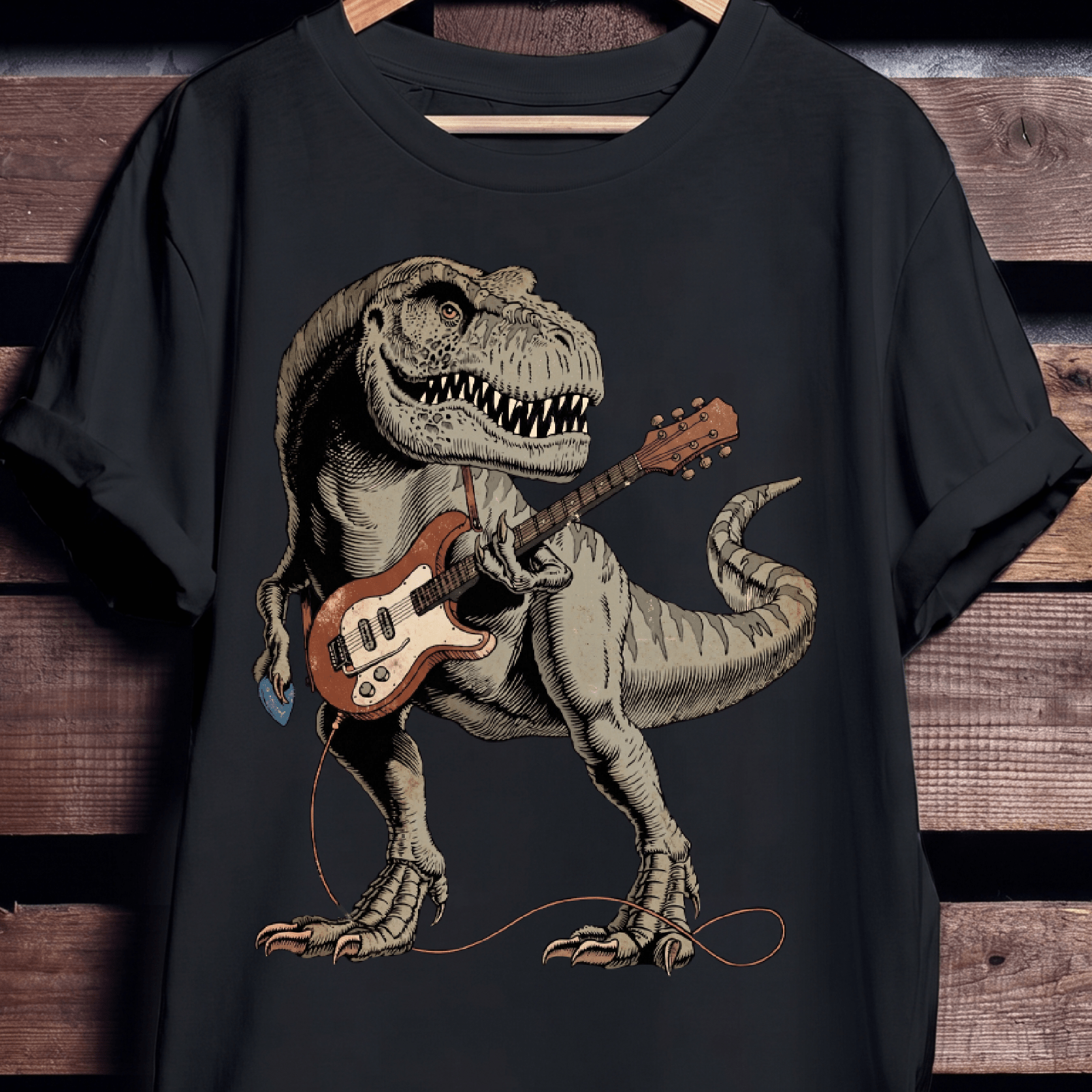Retro Rock T - Rex Guitarist Dinosaur T-Shirt - The Music Frontiers