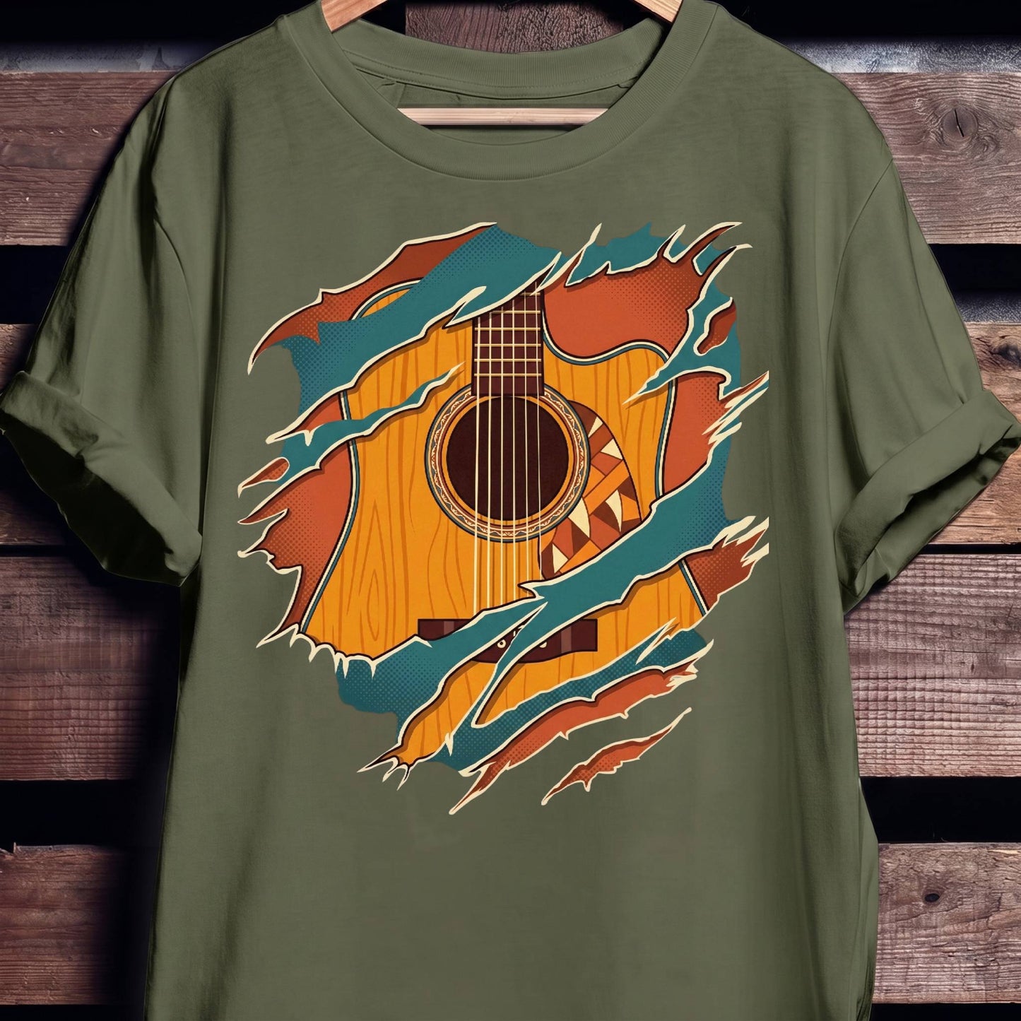 Ripped Teal Acoustic Guitarist Tee