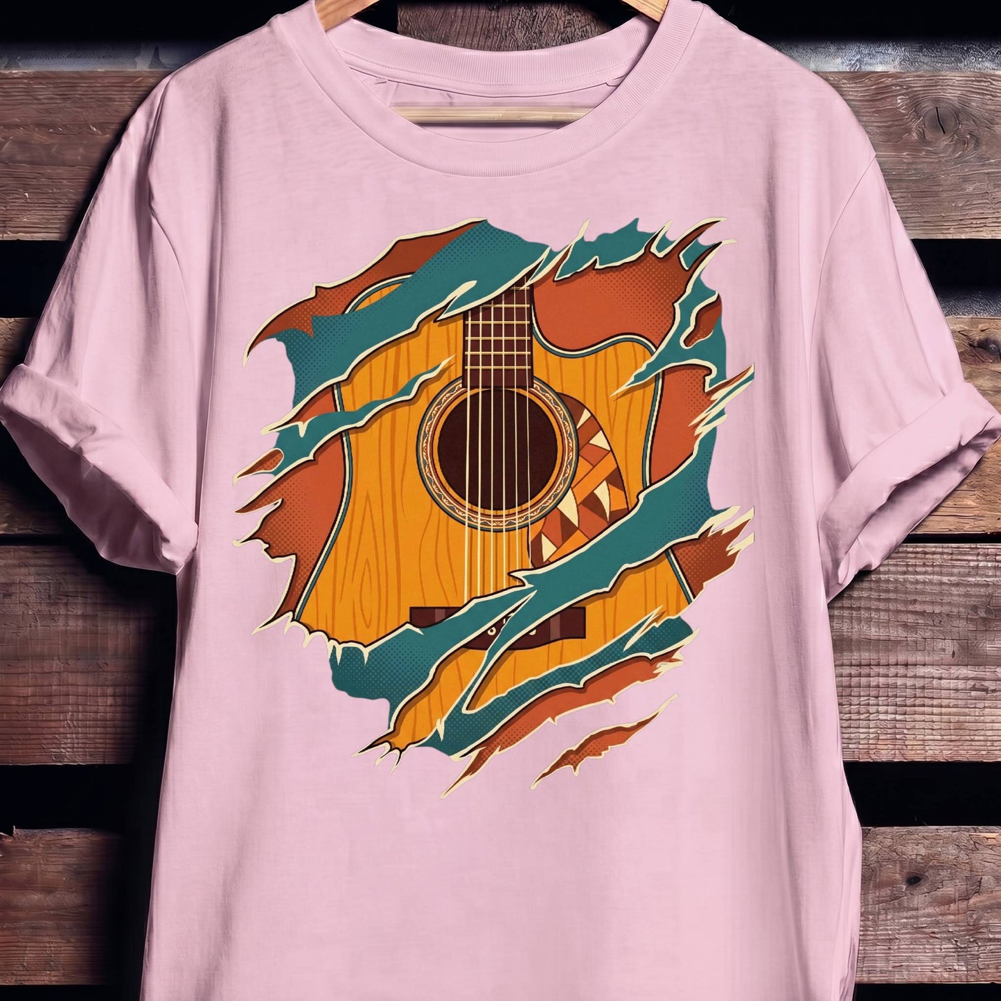 Ripped Teal Acoustic Guitarist Tee
