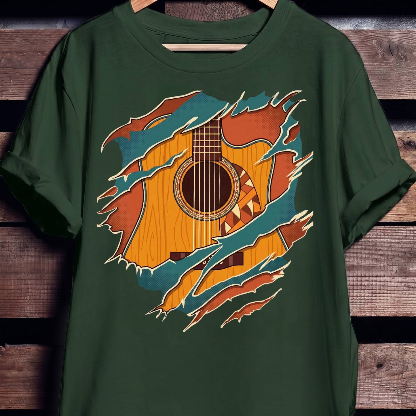 Ripped Teal Acoustic Guitarist Tee
