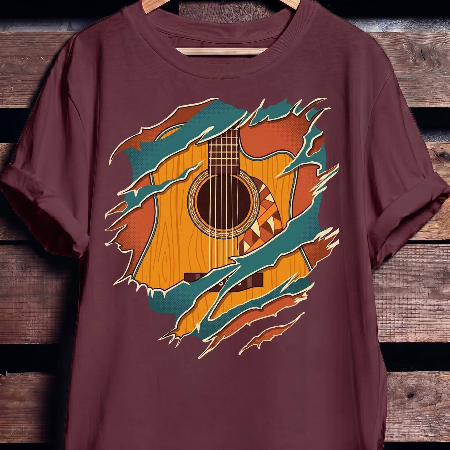 Ripped Teal Acoustic Guitarist Tee