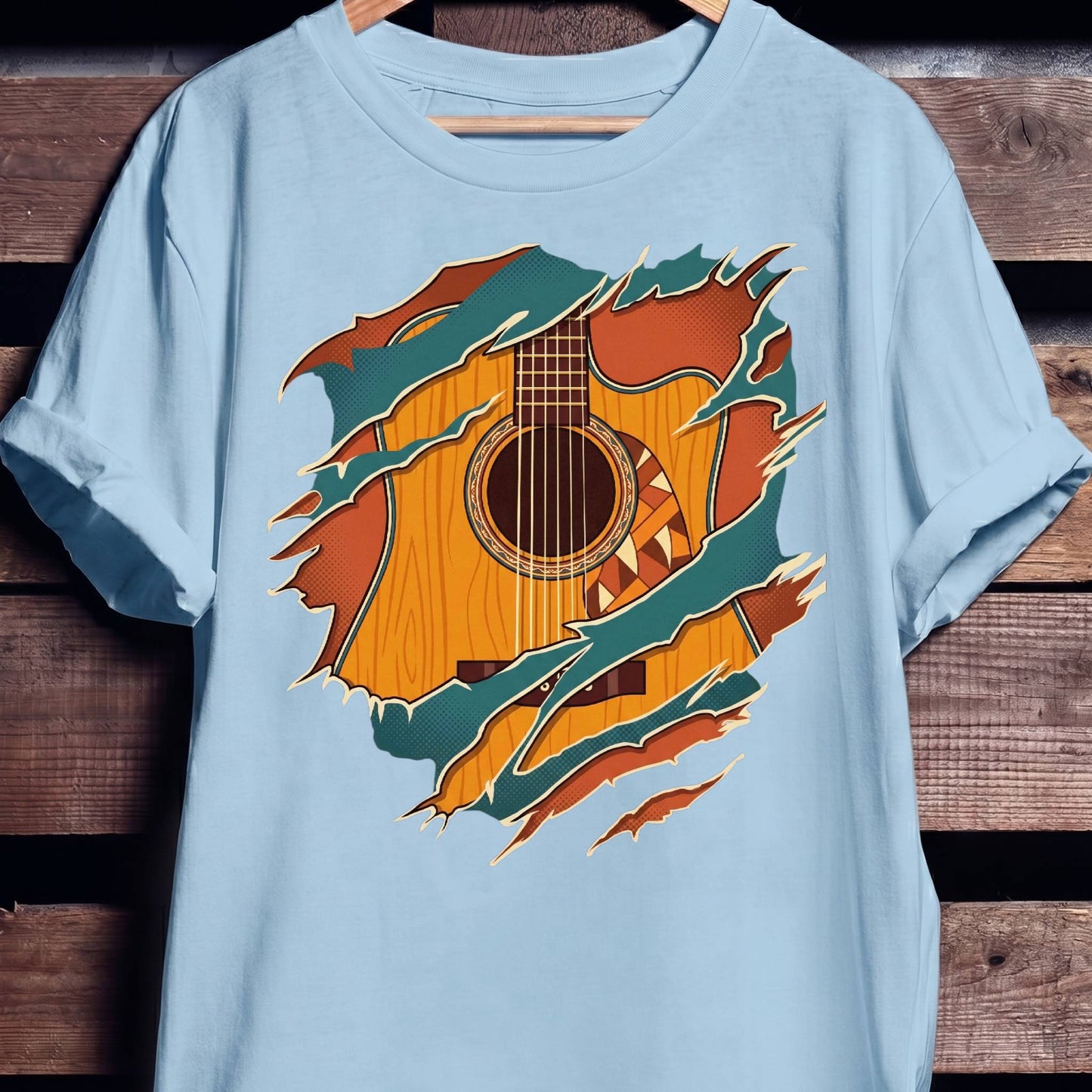 Ripped Teal Acoustic Guitarist Tee