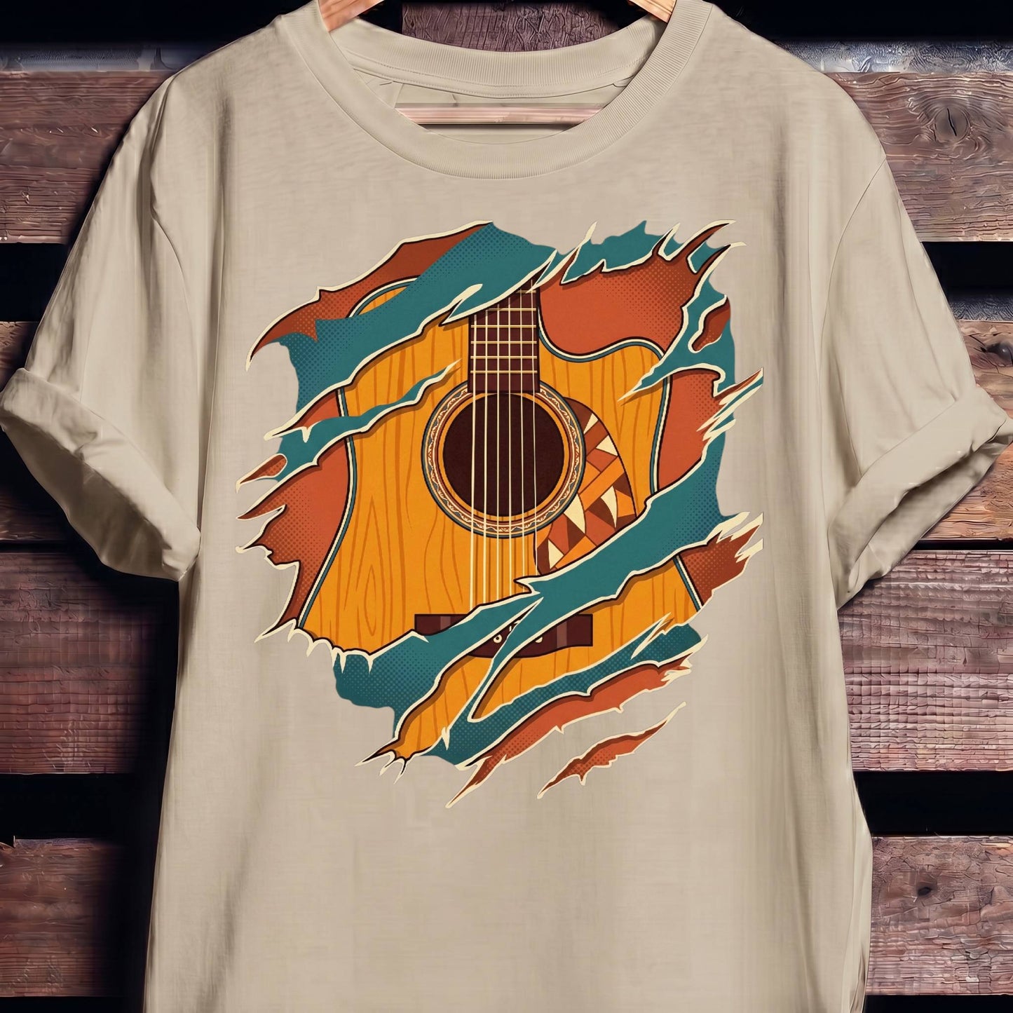Ripped Teal Acoustic Guitarist Tee