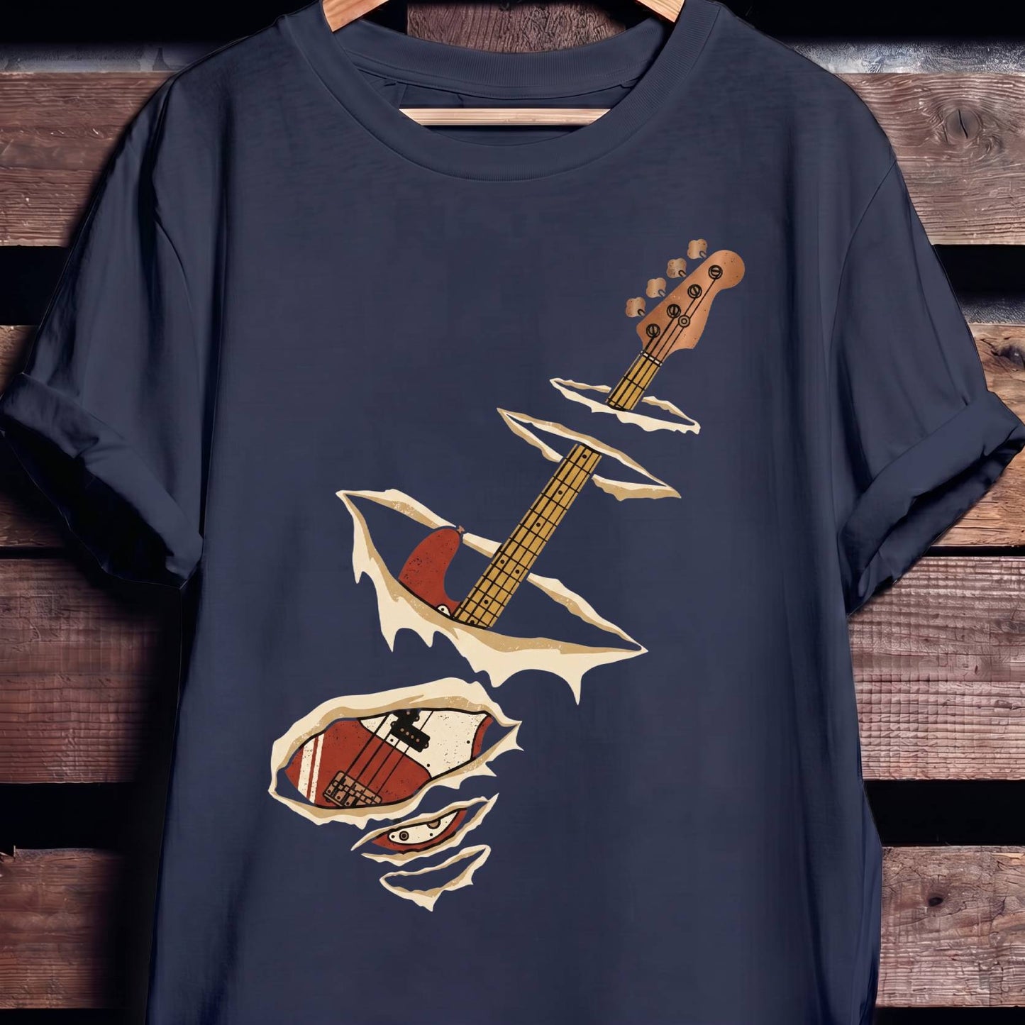 Ripped Torn Bass Guitar Tee - The Music Frontiers