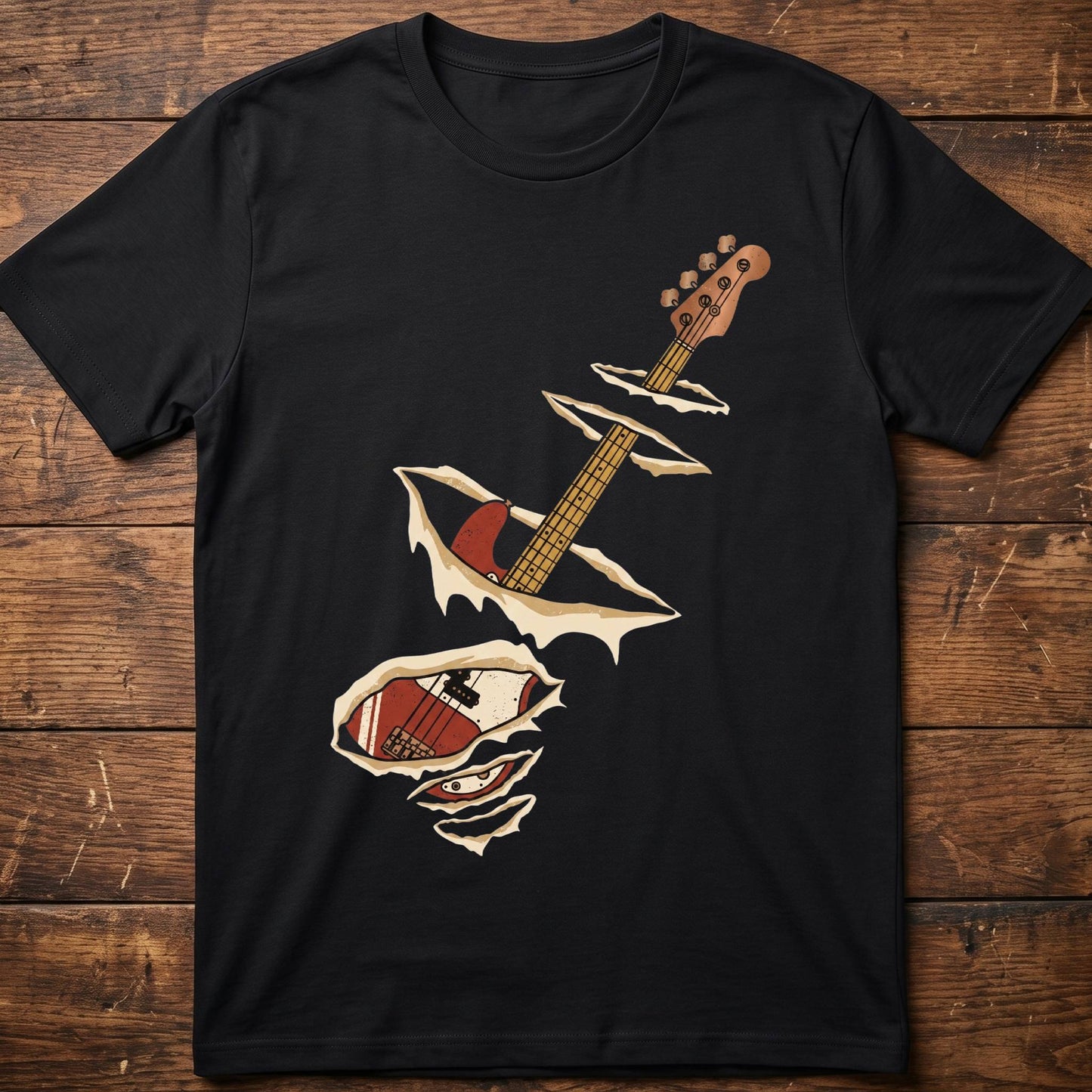 Ripped Torn Bass Guitar Tee - The Music Frontiers