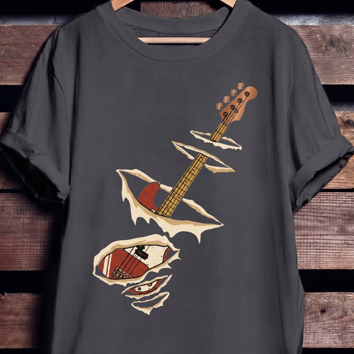 Ripped Torn Bass Guitar Tee - The Music Frontiers