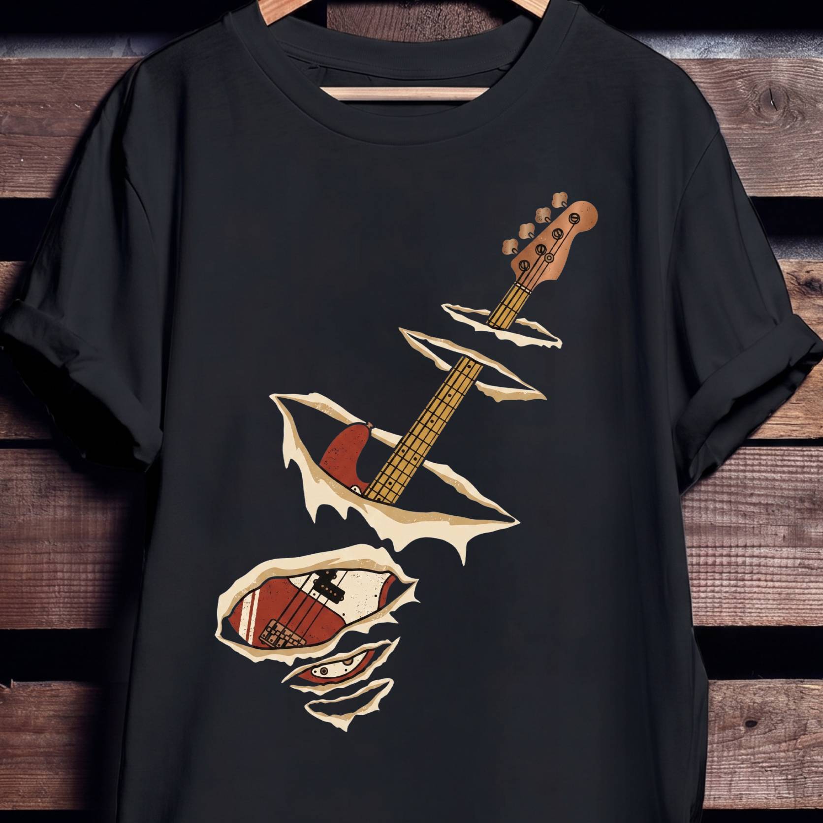 Ripped Torn Bass Guitar Tee - The Music Frontiers