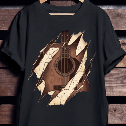 Ripped Acoustic Guitar Graphic Tee - Vintage Musician T-shirt - The Music Frontiers