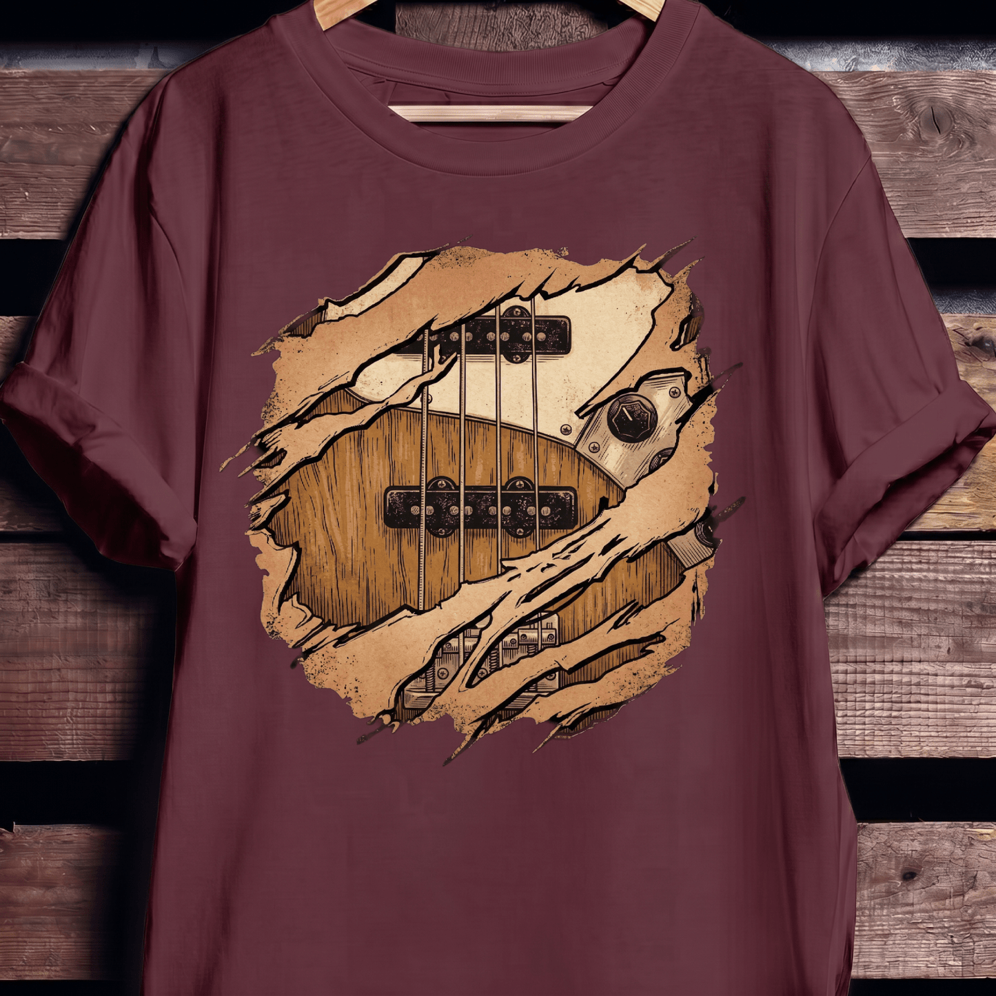 Ripped Bass Guitar Inside Tee - The Music Frontiers