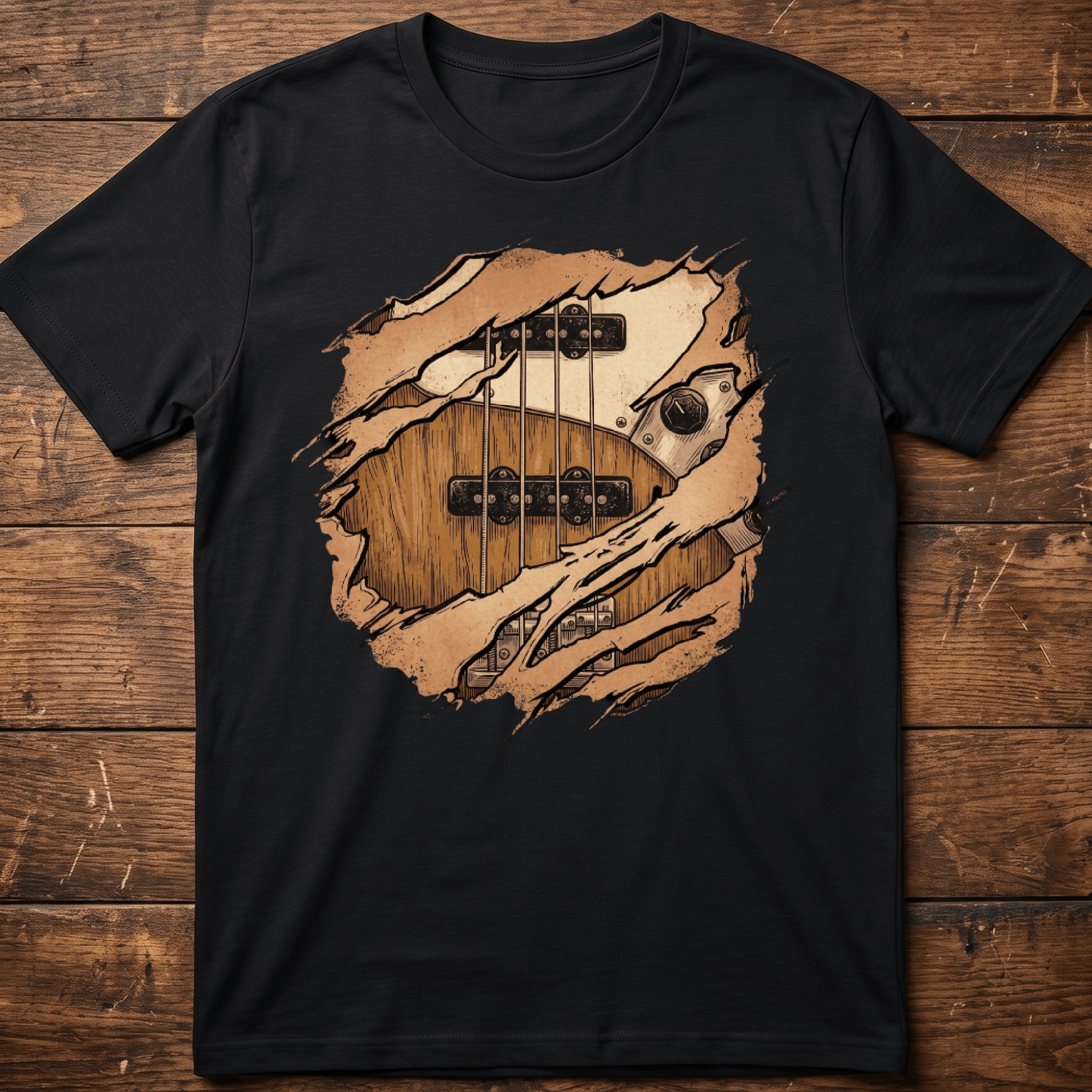 Ripped Bass Guitar Inside Tee - The Music Frontiers
