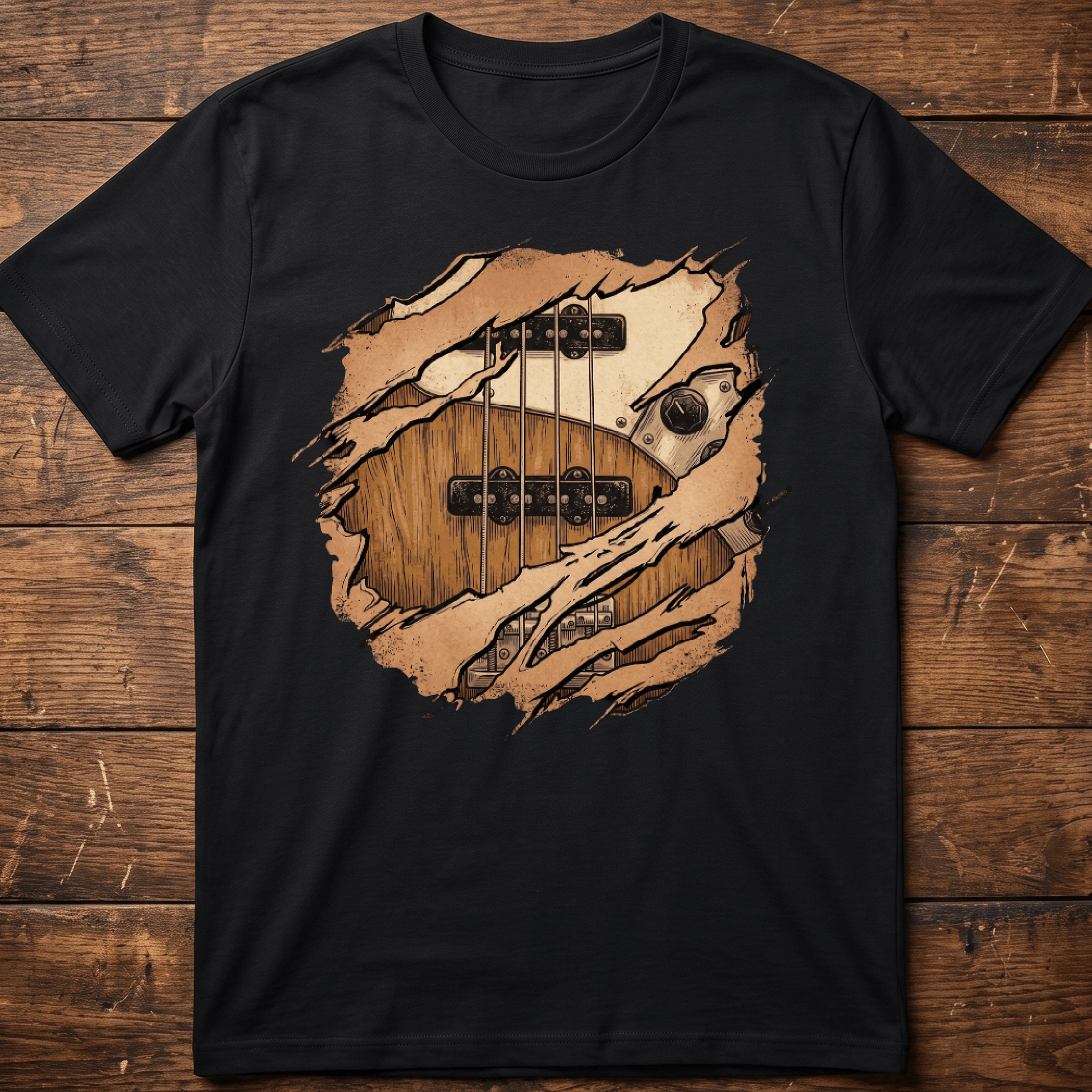 Ripped Bass Guitar Inside Tee - The Music Frontiers