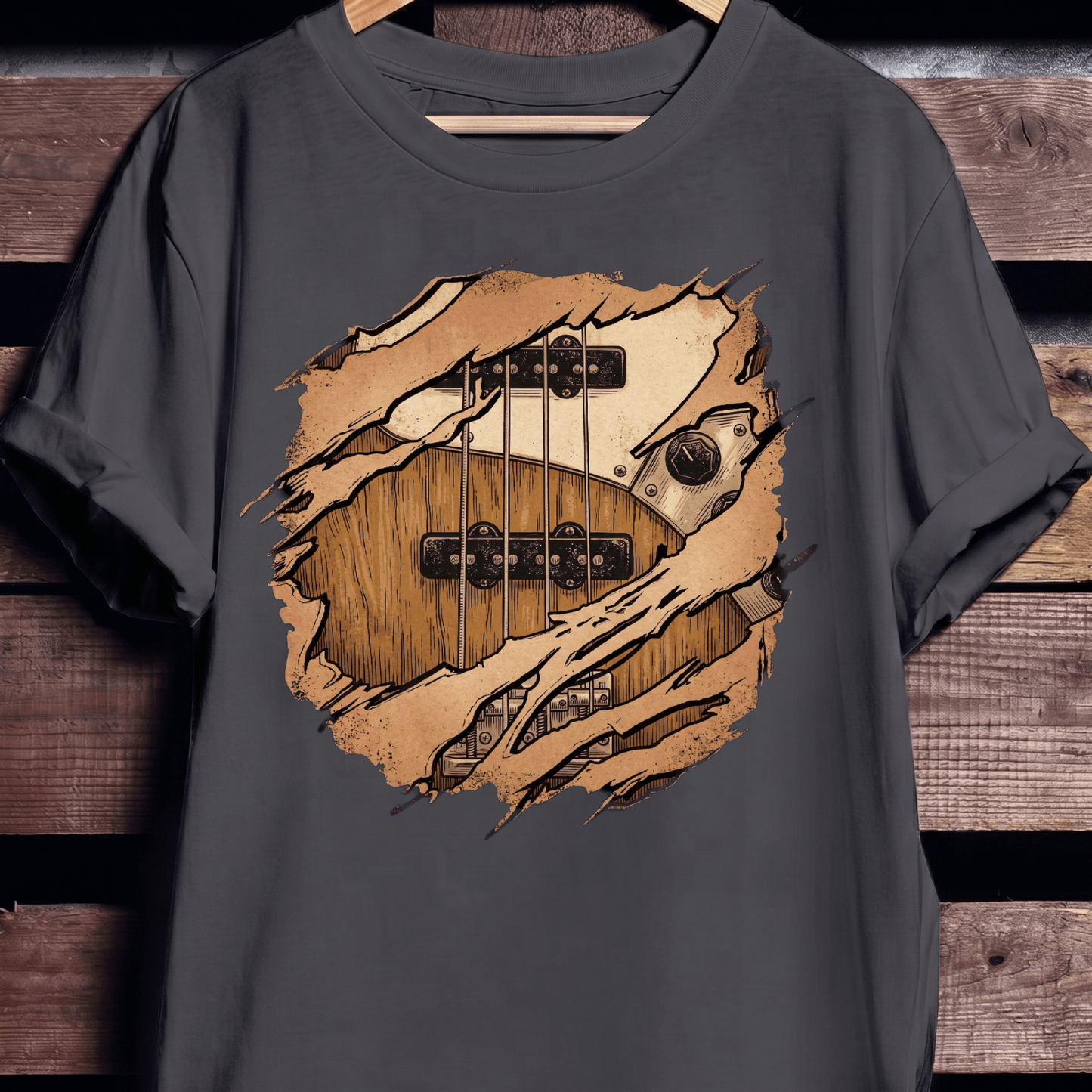 Ripped Bass Guitar Inside Tee - The Music Frontiers