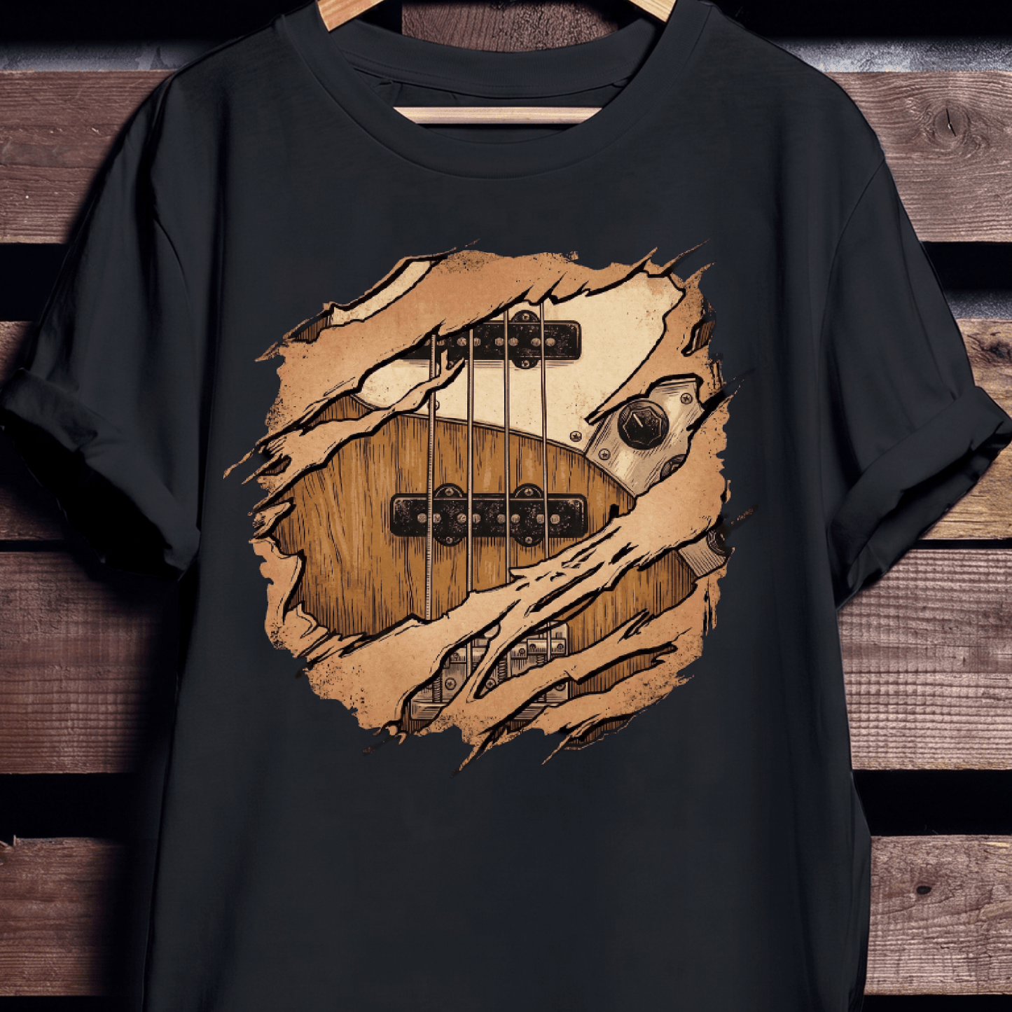 Ripped Bass Guitar Inside Tee - The Music Frontiers